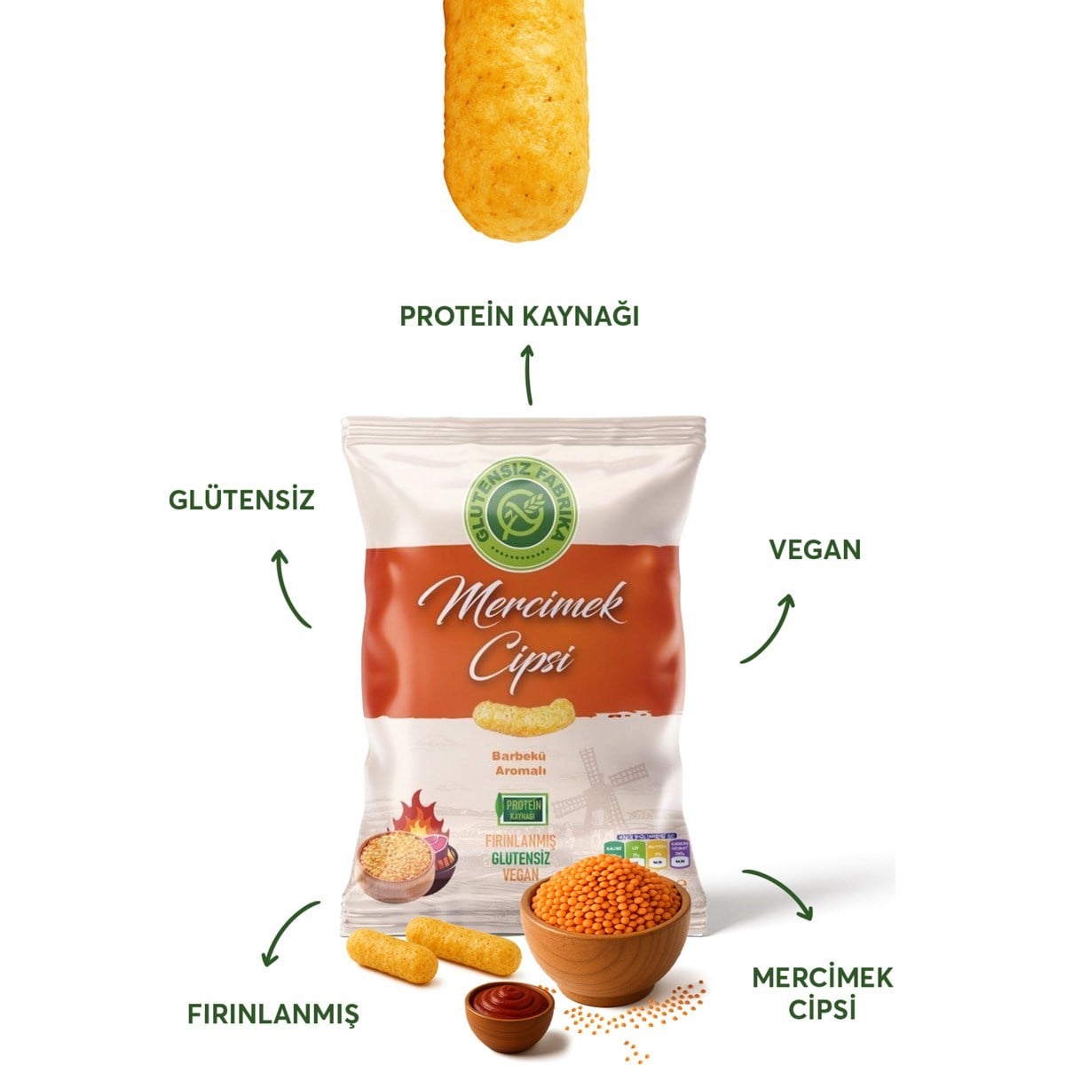 Glütensiz Fabrika Vegan Barbekü Soslu Mercimek Cipsi 60 g (3 adet)