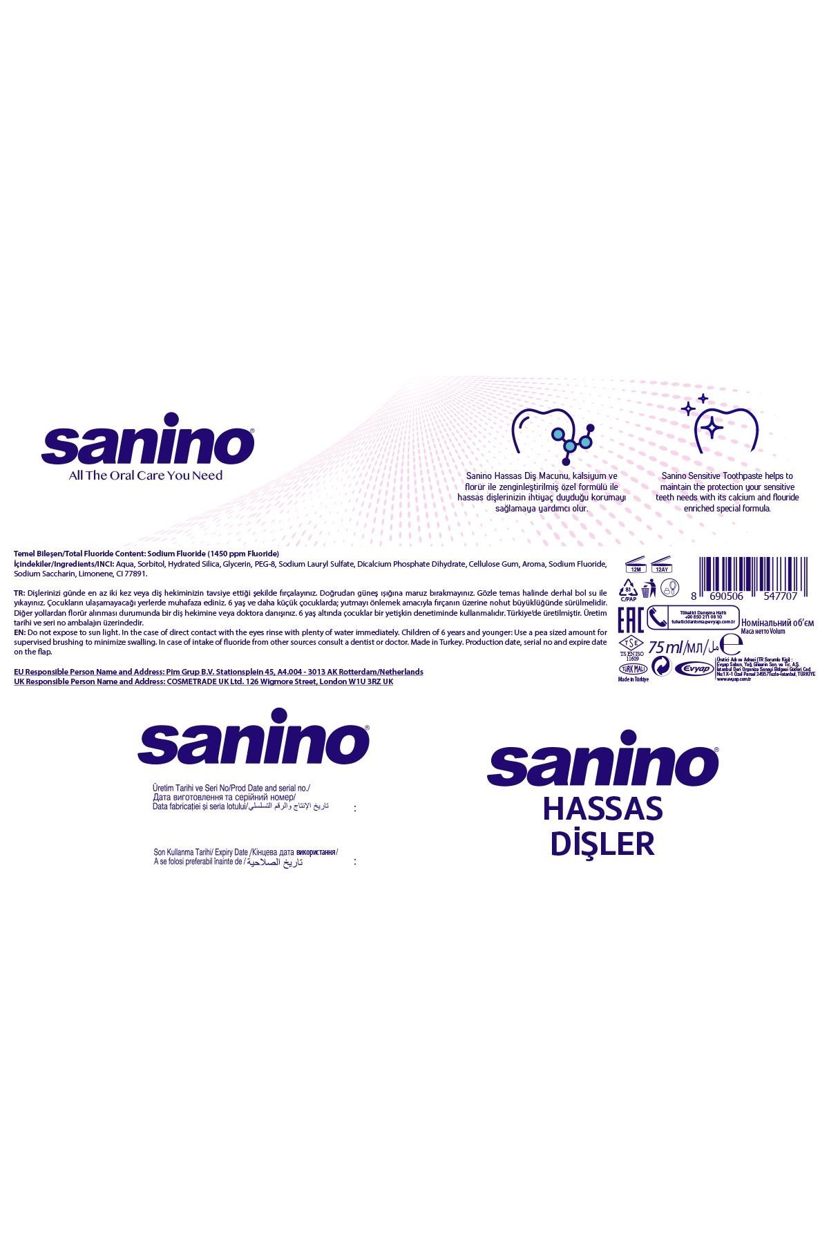 Sanino Hassas Dişler Diş Macunu 75 ml (6 adet)