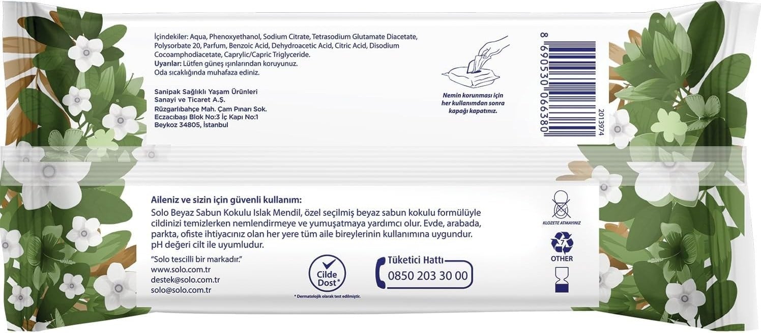 Solo Islak Havlu Beyaz Sabun Kokulu 90 Yaprak (10 adet)
