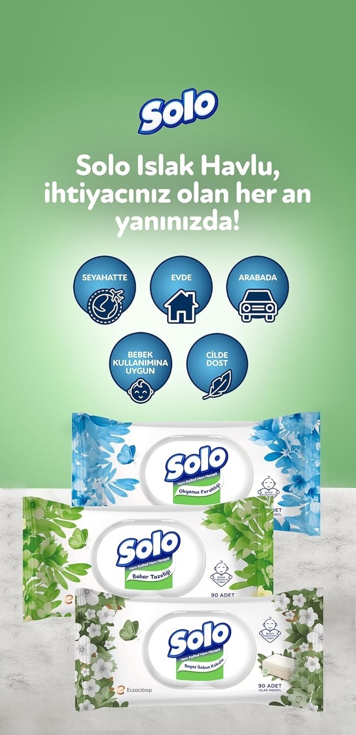 Solo Islak Havlu Beyaz Sabun Kokulu 90 Yaprak (3 adet)