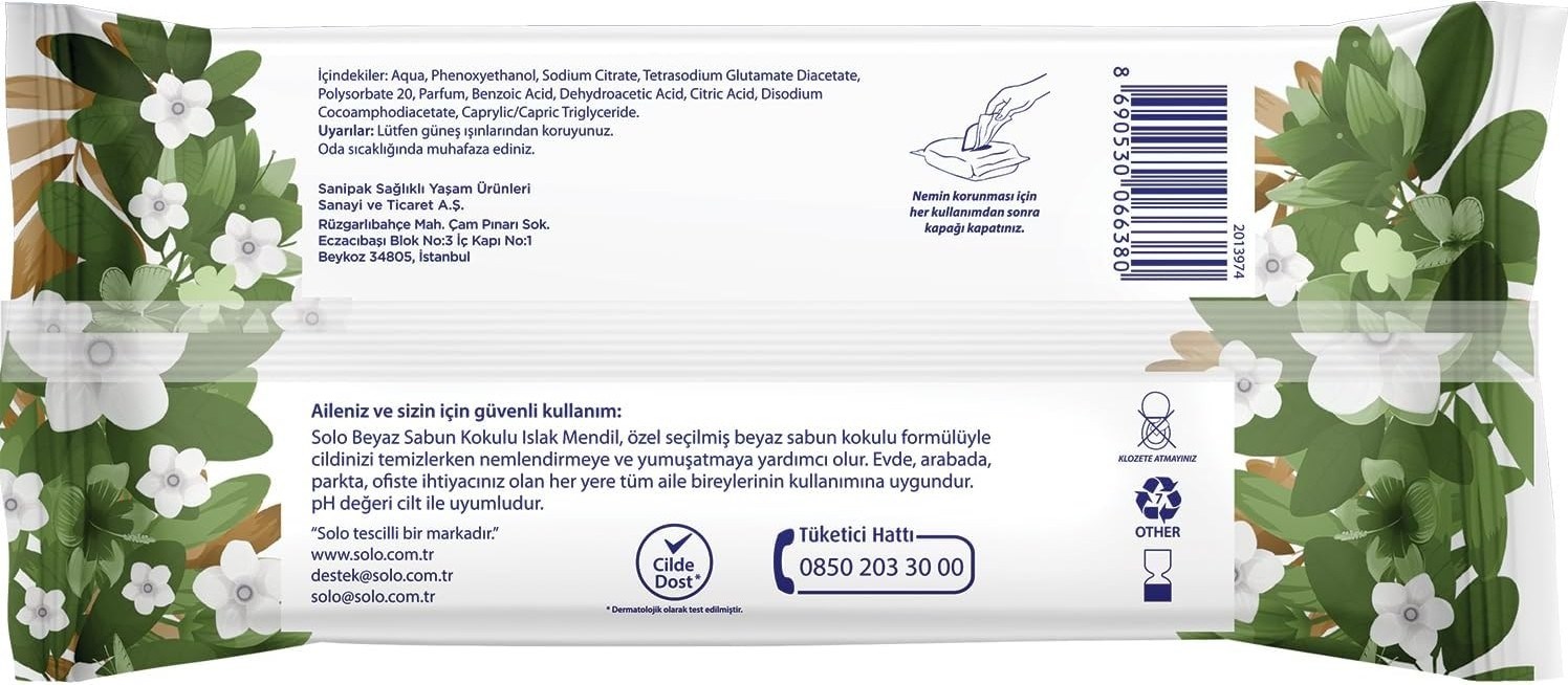 Solo Islak Havlu Beyaz Sabun Kokulu 90 Yaprak (6 adet)