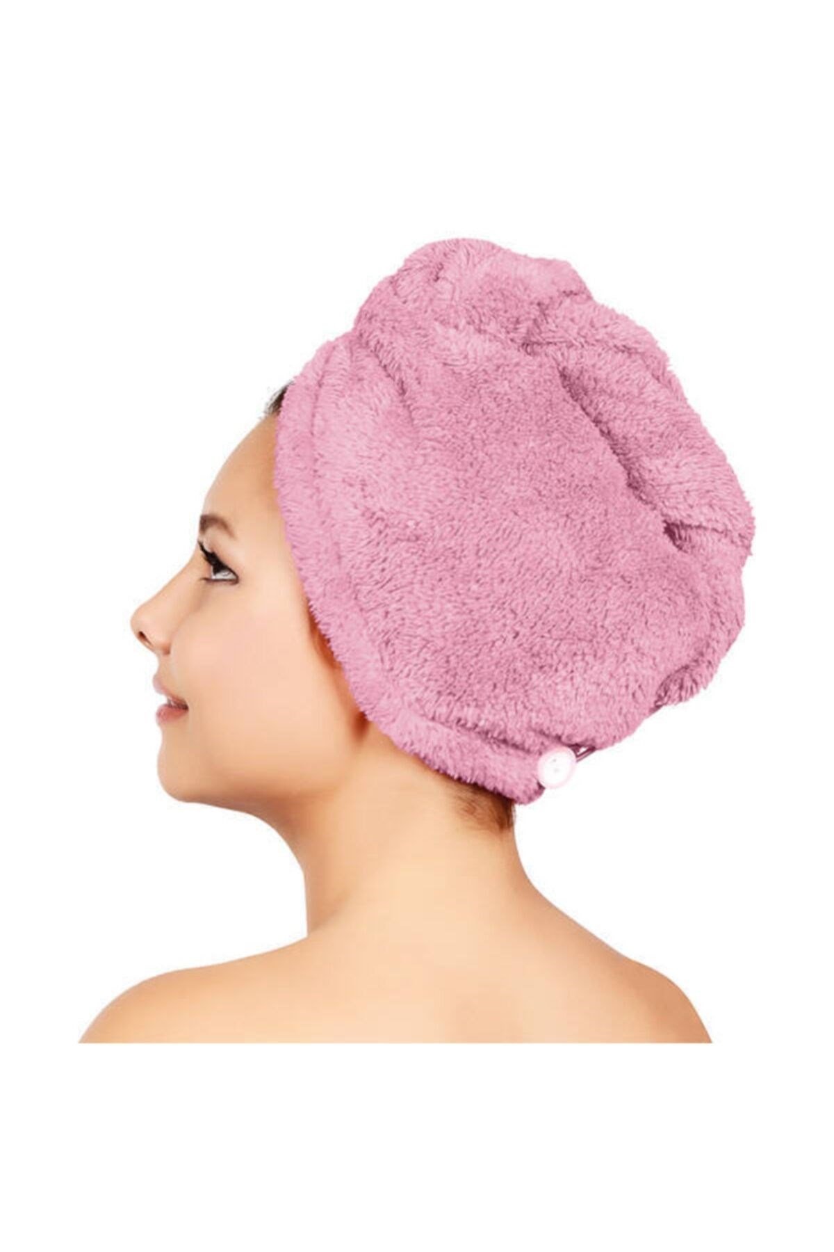 Wellmop Mikrofiber Düğmeli Saç Havlusu Pembe