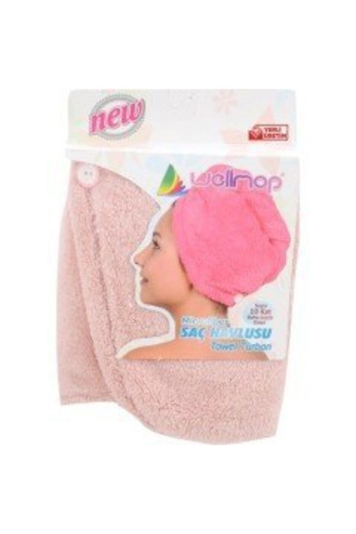 Wellmop Mikrofiber Düğmeli Saç Havlusu Pudra
