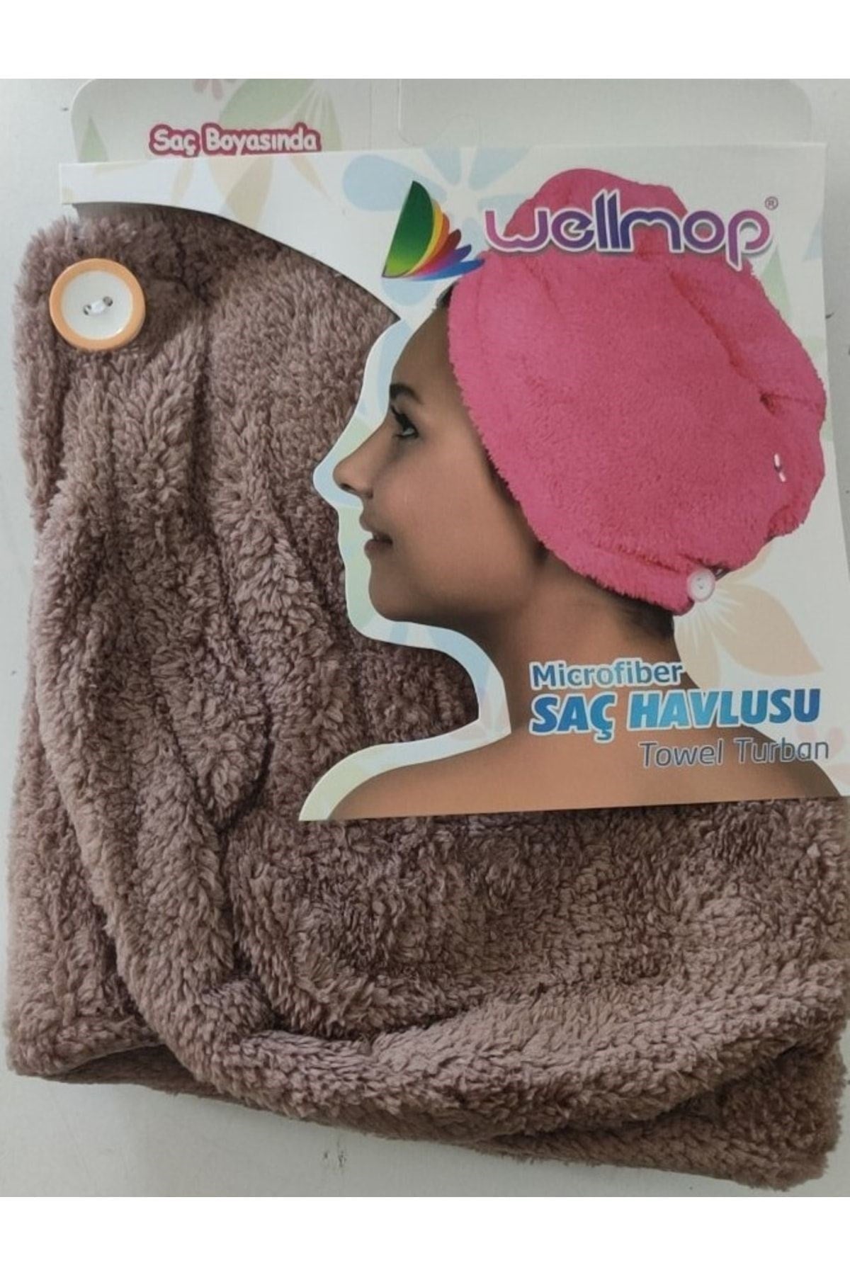 Wellmop Mikrofiber Düğmeli Saç Havlusu Kahverengi