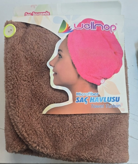 Wellmop Mikrofiber Düğmeli Saç Havlusu Kahverengi