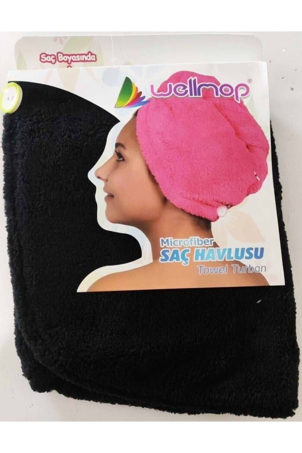 Wellmop Mikrofiber Düğmeli Saç Havlusu Siyah