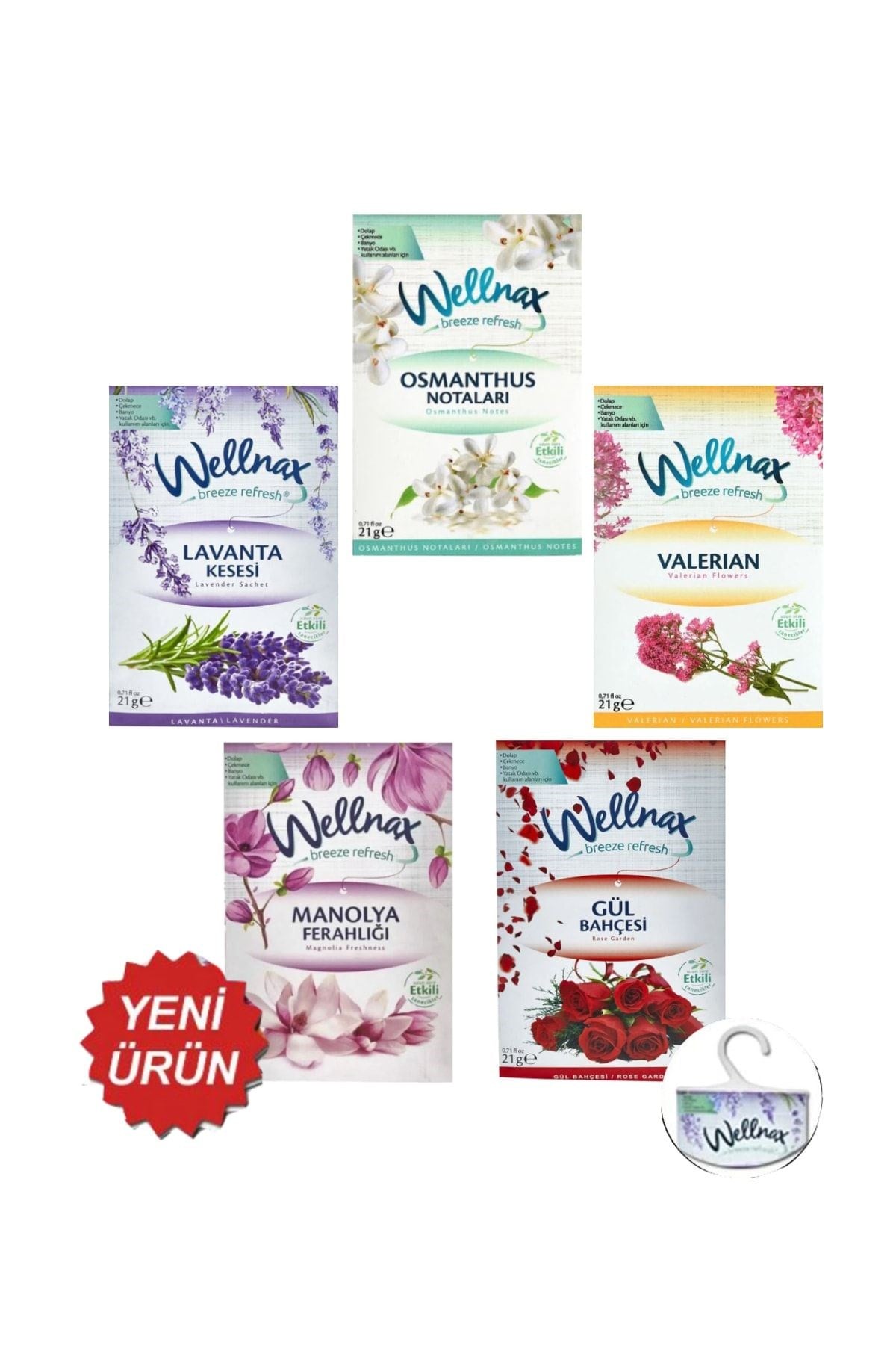 Wellnax Askılı Dolap Ve Çekmece Kokusu Çiçek Kokuları (5 adet)