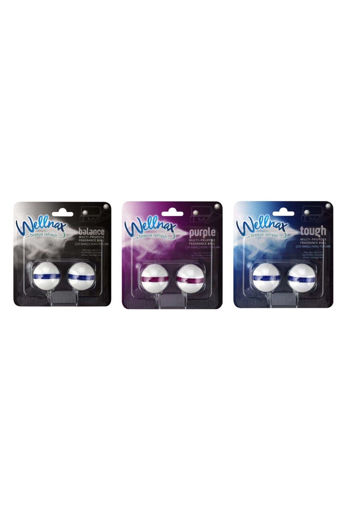 Wellnax Breeze Refresh Çok Amaçlı Koku Topları Karışık Seri (Purple, Tough, Balance) (3 adet)