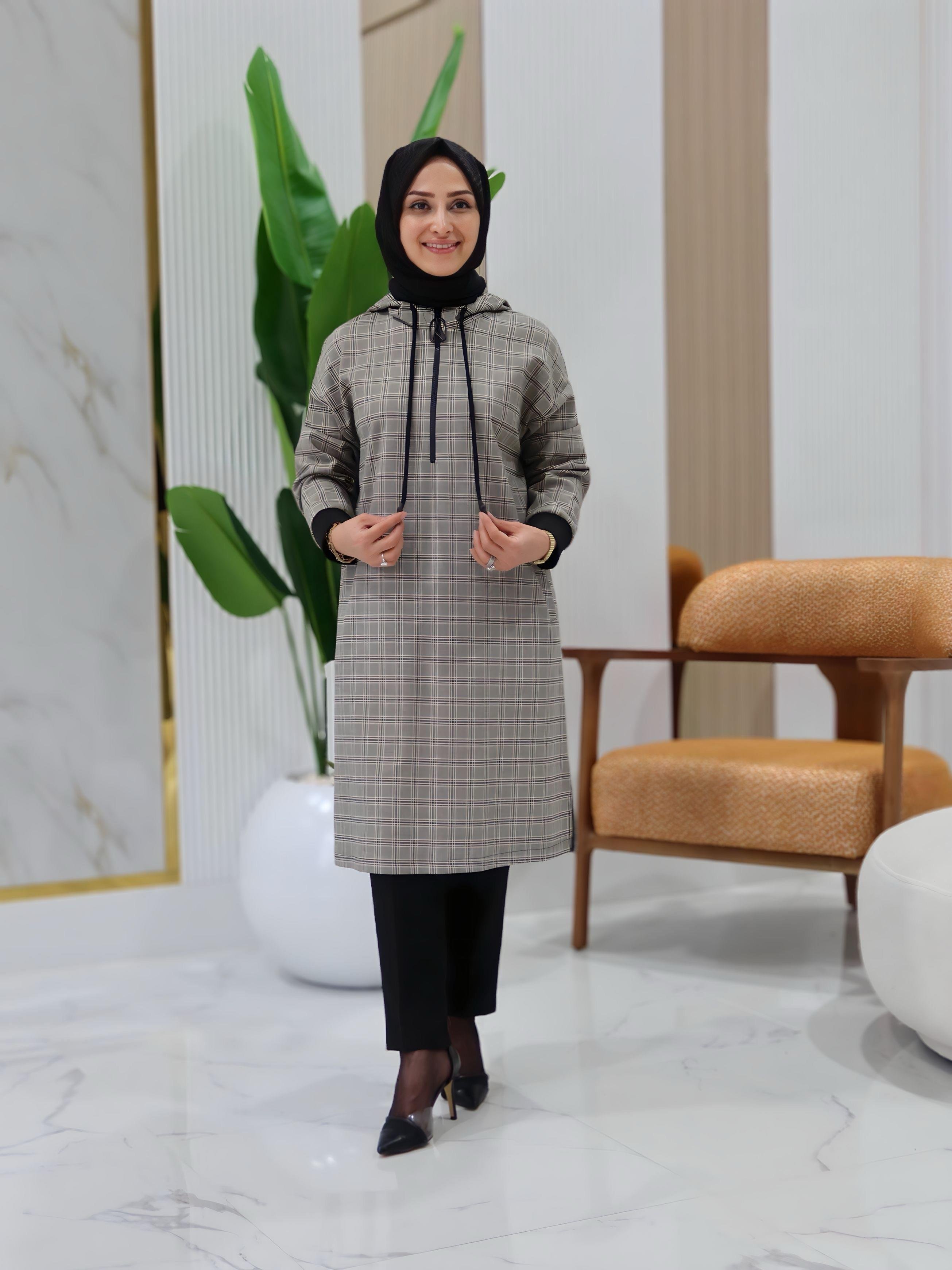 ARMİN TREND EKOSE DESENLİ ÖNDEN YARIM FERMUARLI TUNİK- 25KT442