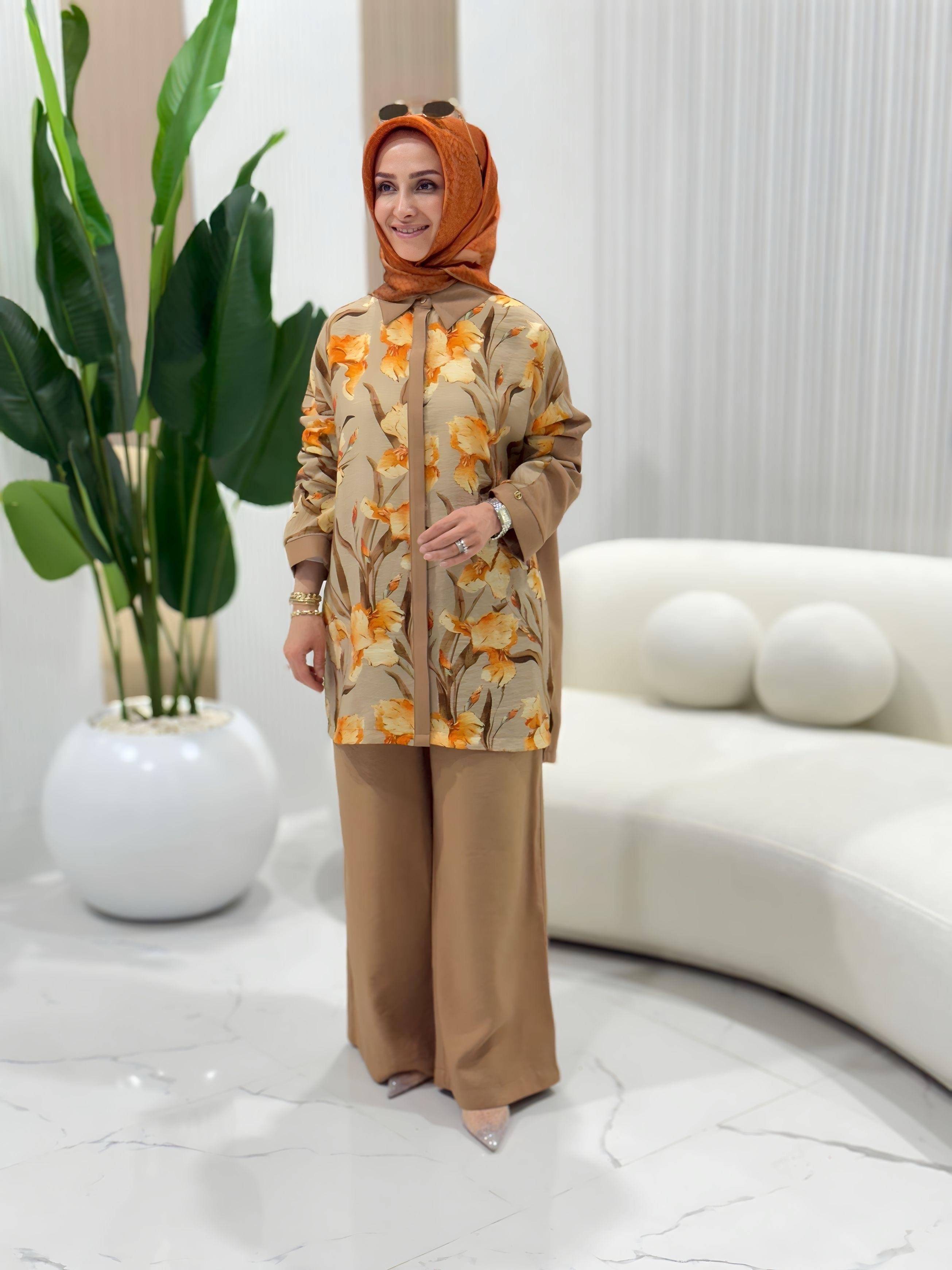 ARMİNE TREND ÇİÇEK BASKILI PANTOLONLU TAKIM- 25YT676