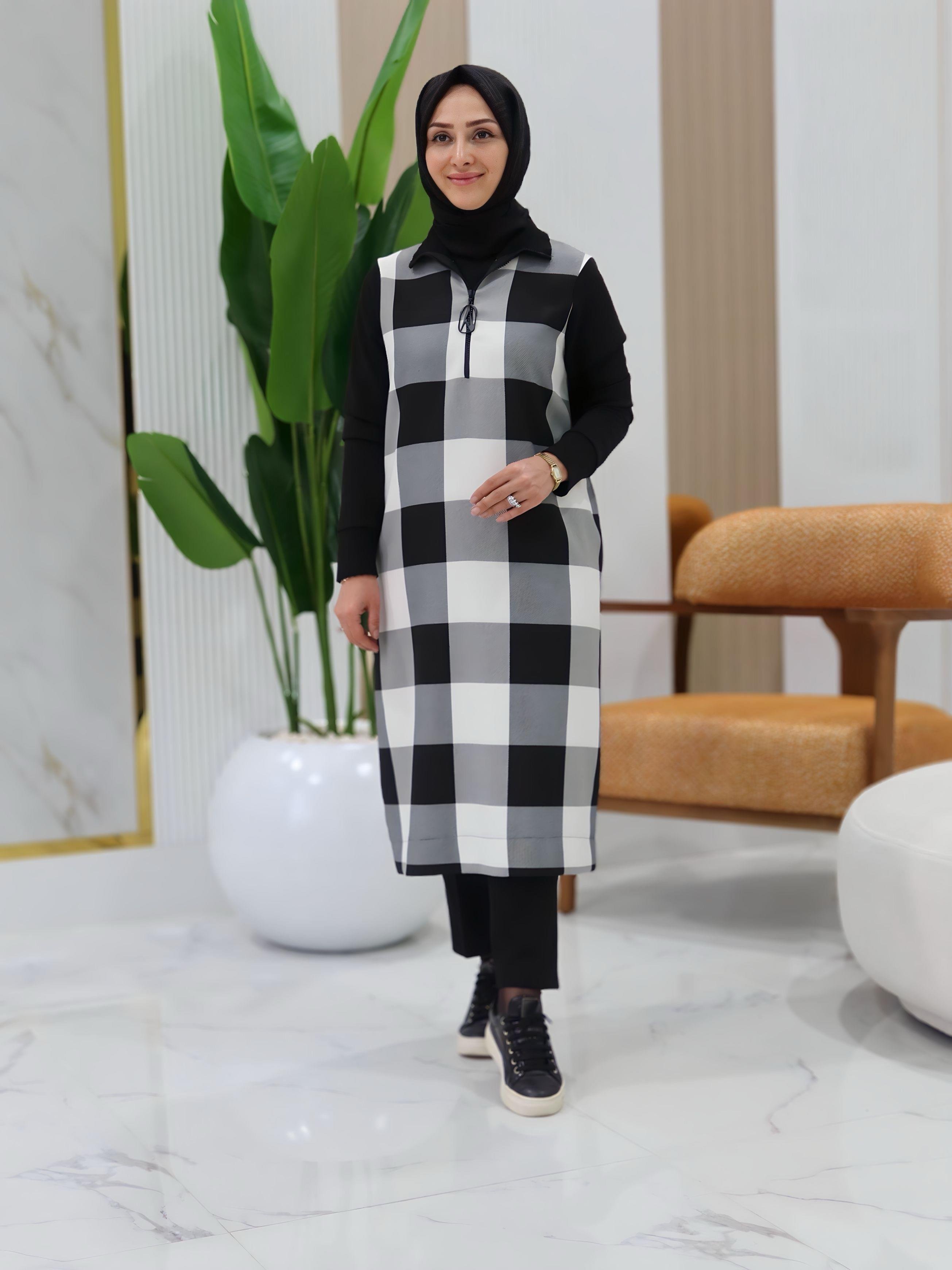 ARMİNE TREND EKOSE DESENLİ RİBANALI TUNİK -25KT441