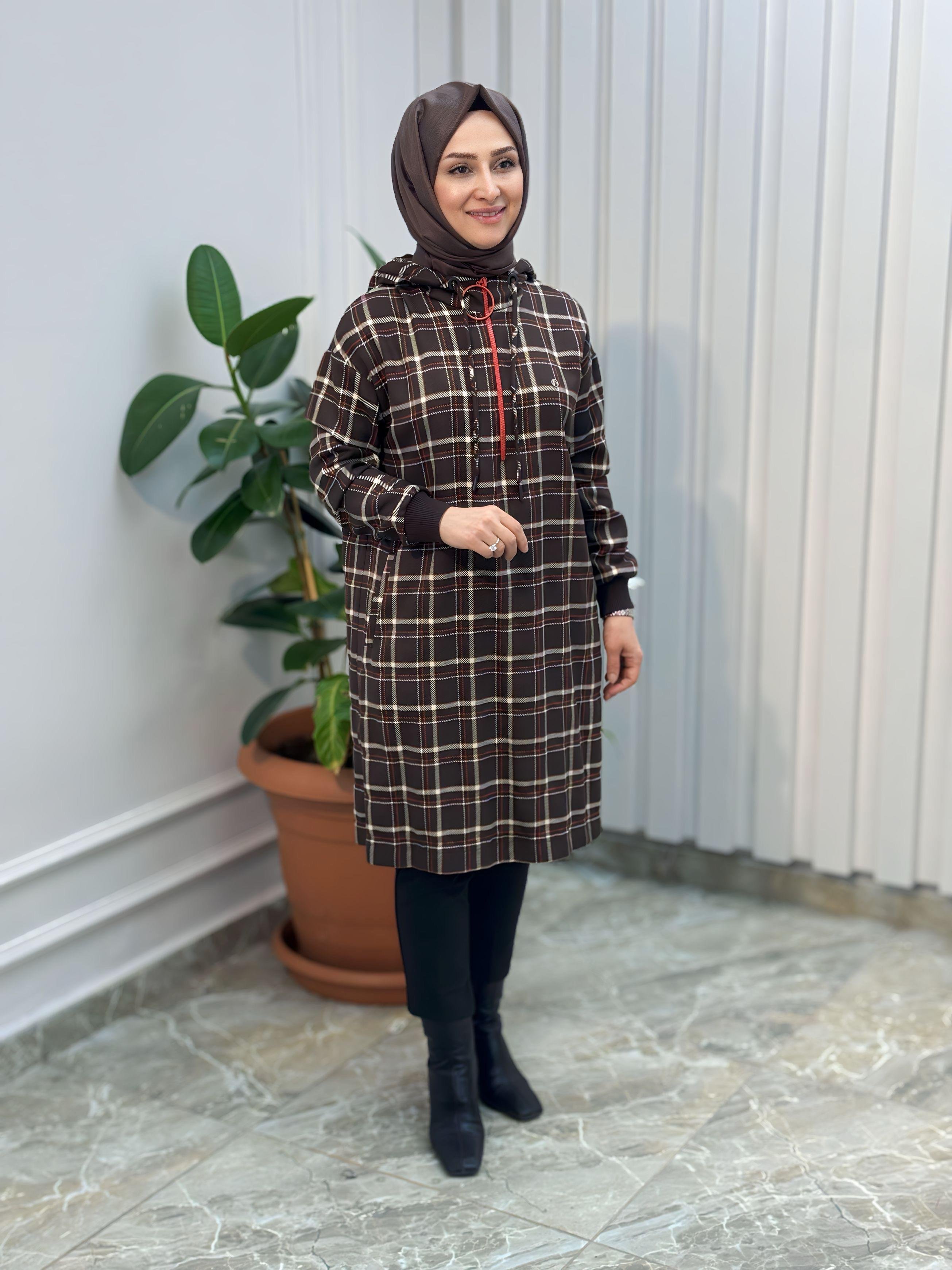 ARMİNE TREND EKOSE KAPÜŞONLU TUNİK- 24KT483