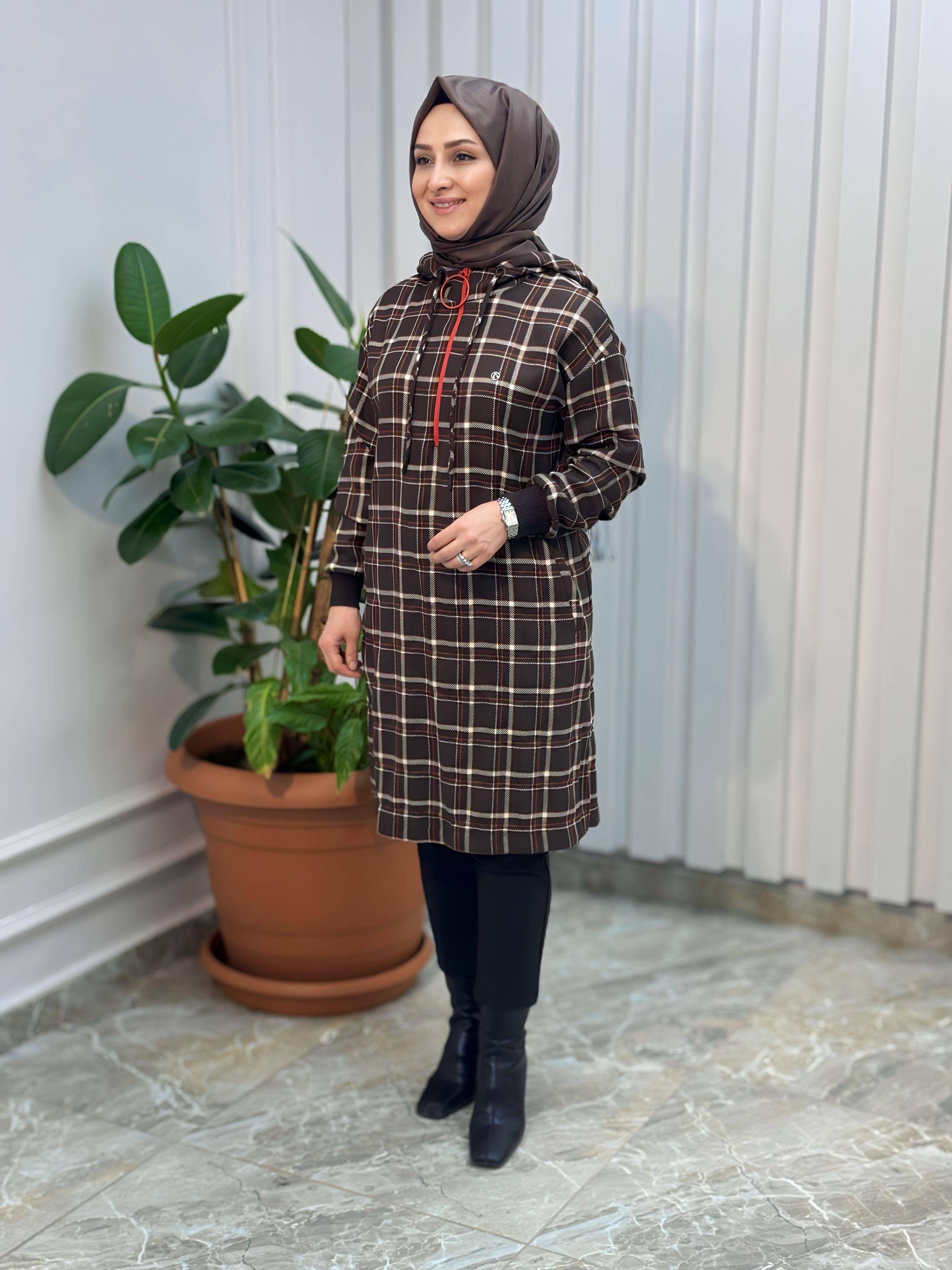 ARMİNE TREND EKOSE KAPÜŞONLU TUNİK- 24KT483