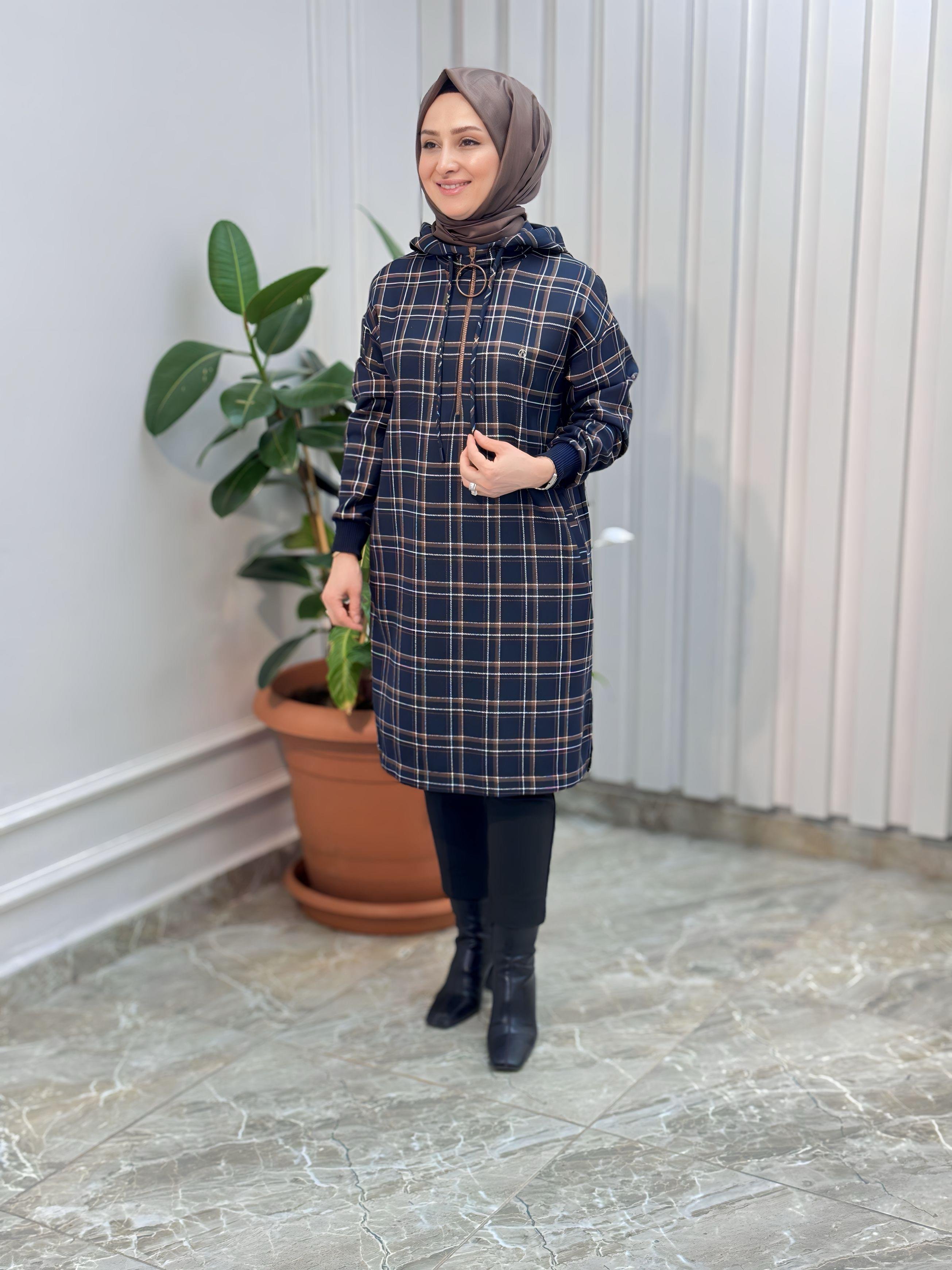 ARMİNE TREND EKOSE KAPÜŞONLU TUNİK- 24KT483