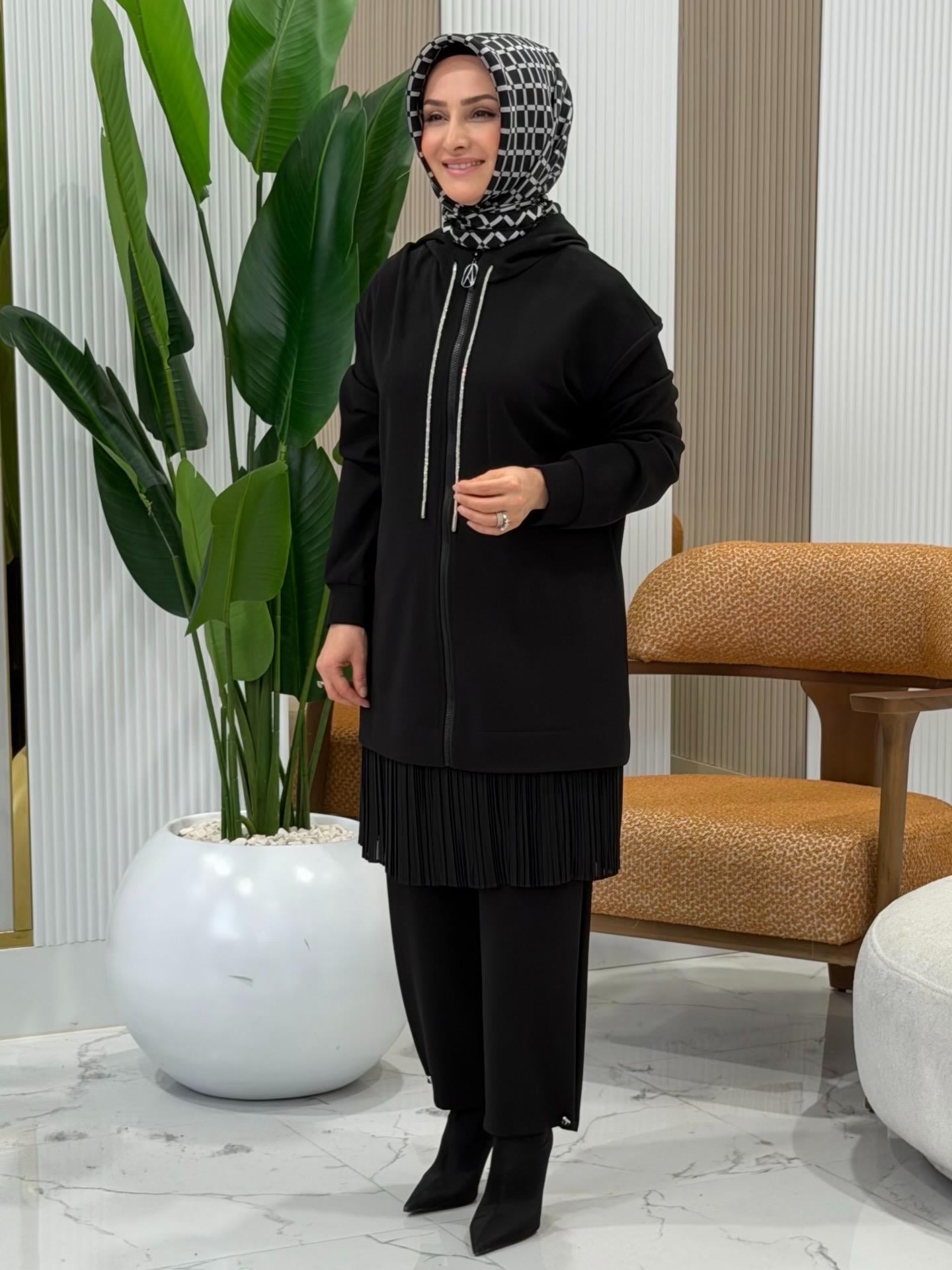 ARMİNE TREND ETEK UCU PİLİSELİ PANTOLONLU TAKIM -25KT657