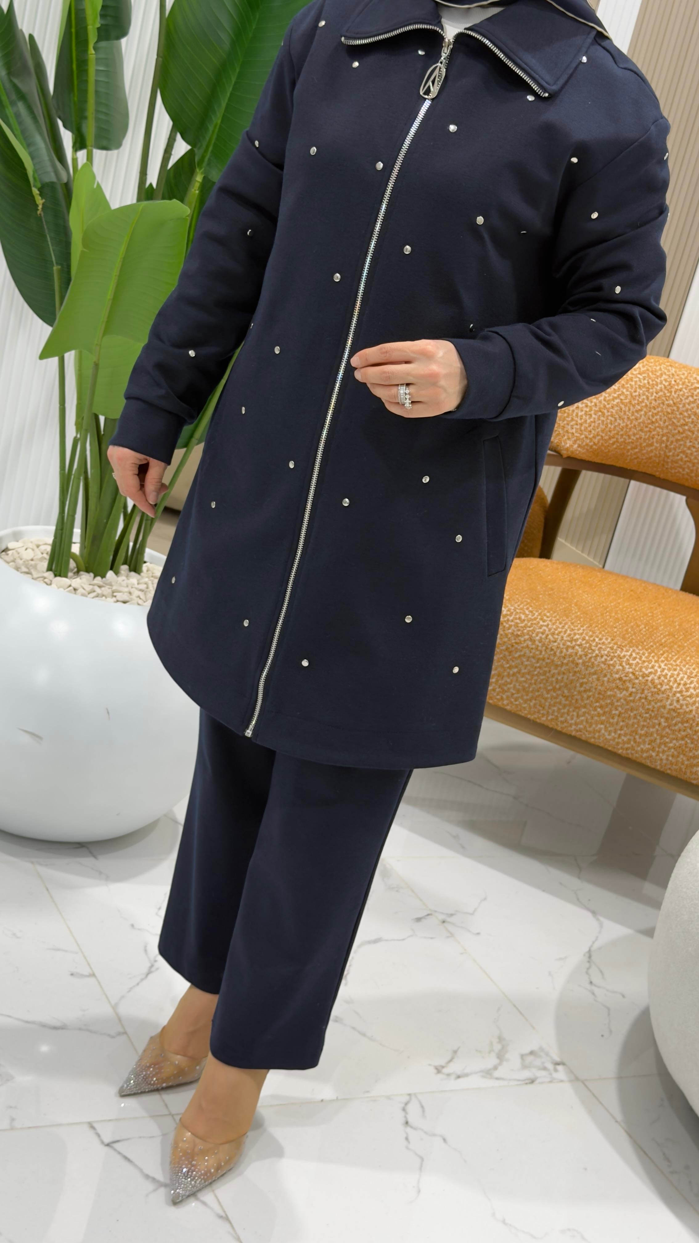 ARMİNE TREND FERMUARLI PANTOLONLU TAKIM LACİVERT -25KT685