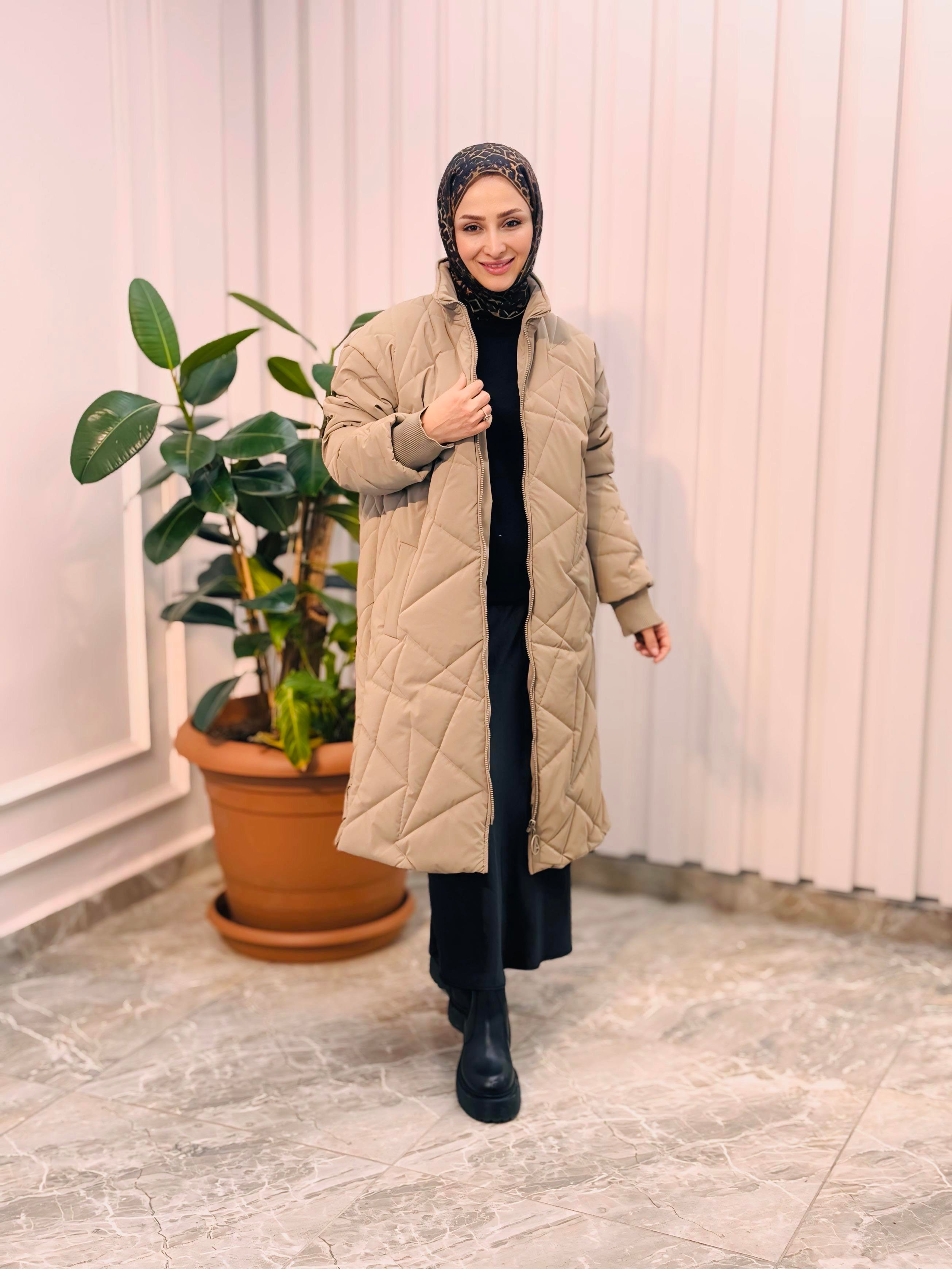 ARMİNE TREND Kolları Ribanalı Kapitone Detaylı Mont-Bej 24KT726