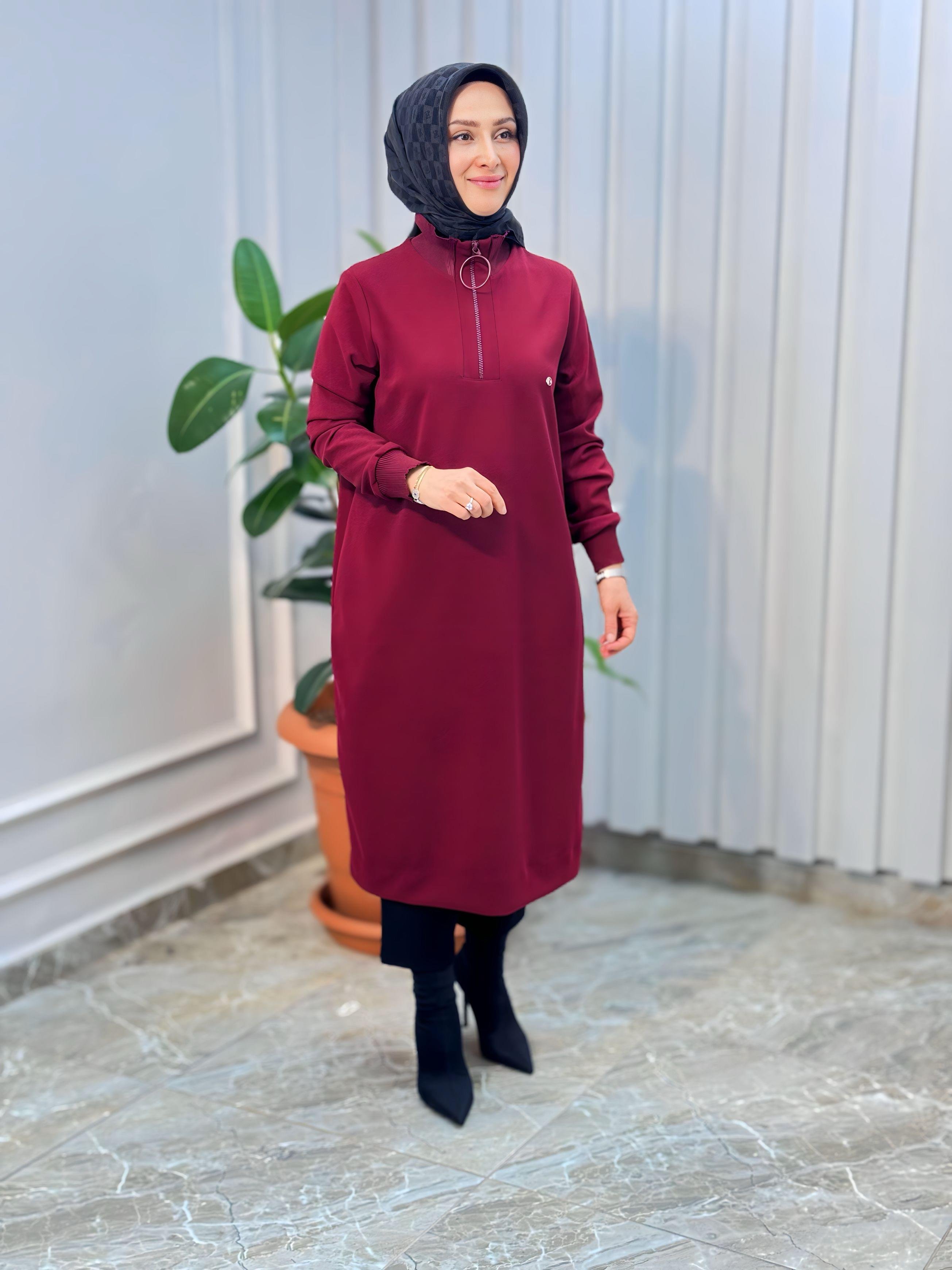 ARMİNE TREND KOLLARI RİBANALI YARIM FERMUARLI TUNİK-24KT436