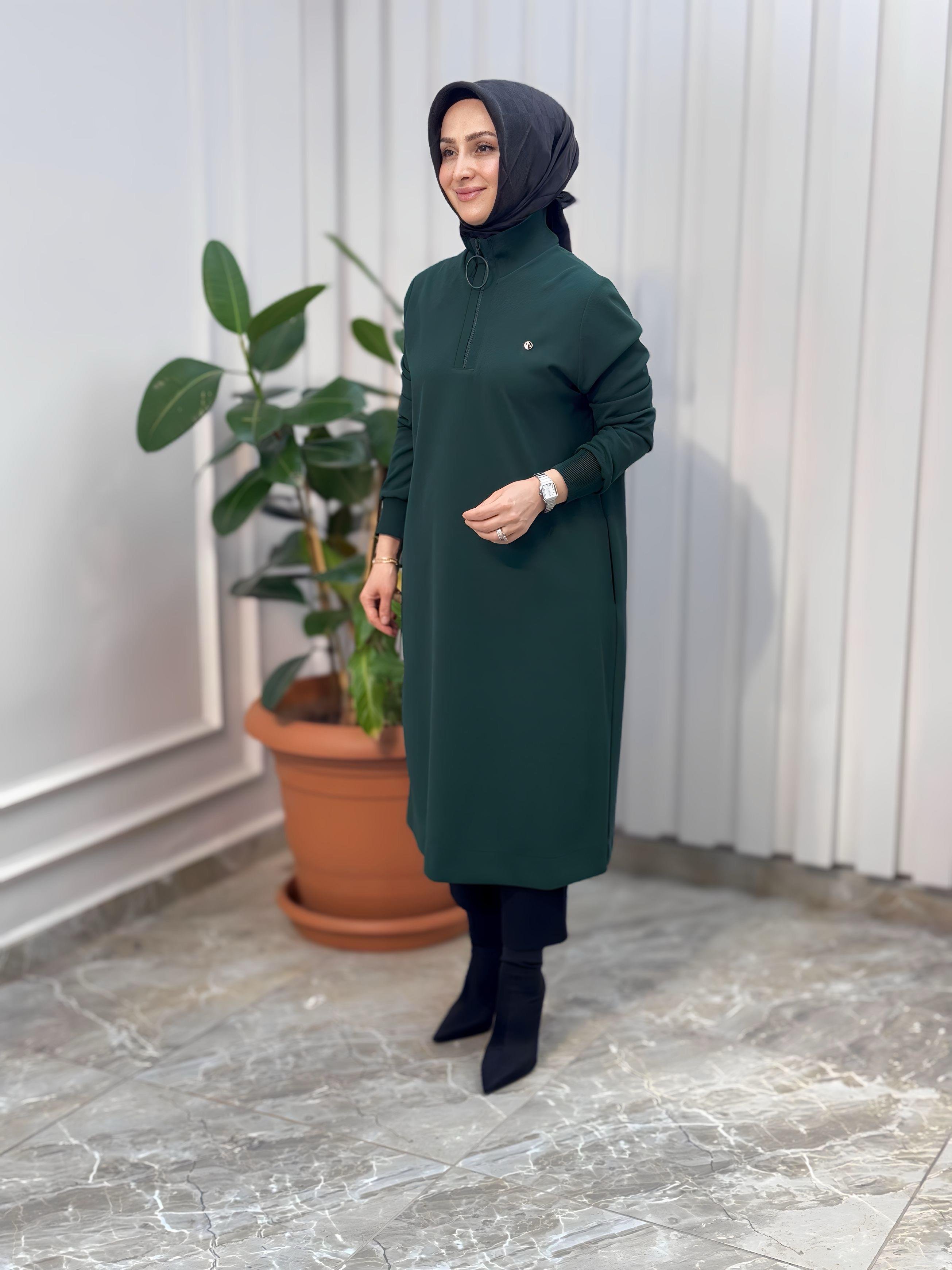 ARMİNE TREND KOLLARI RİBANALI YARIM FERMUARLI TUNİK-24KT436
