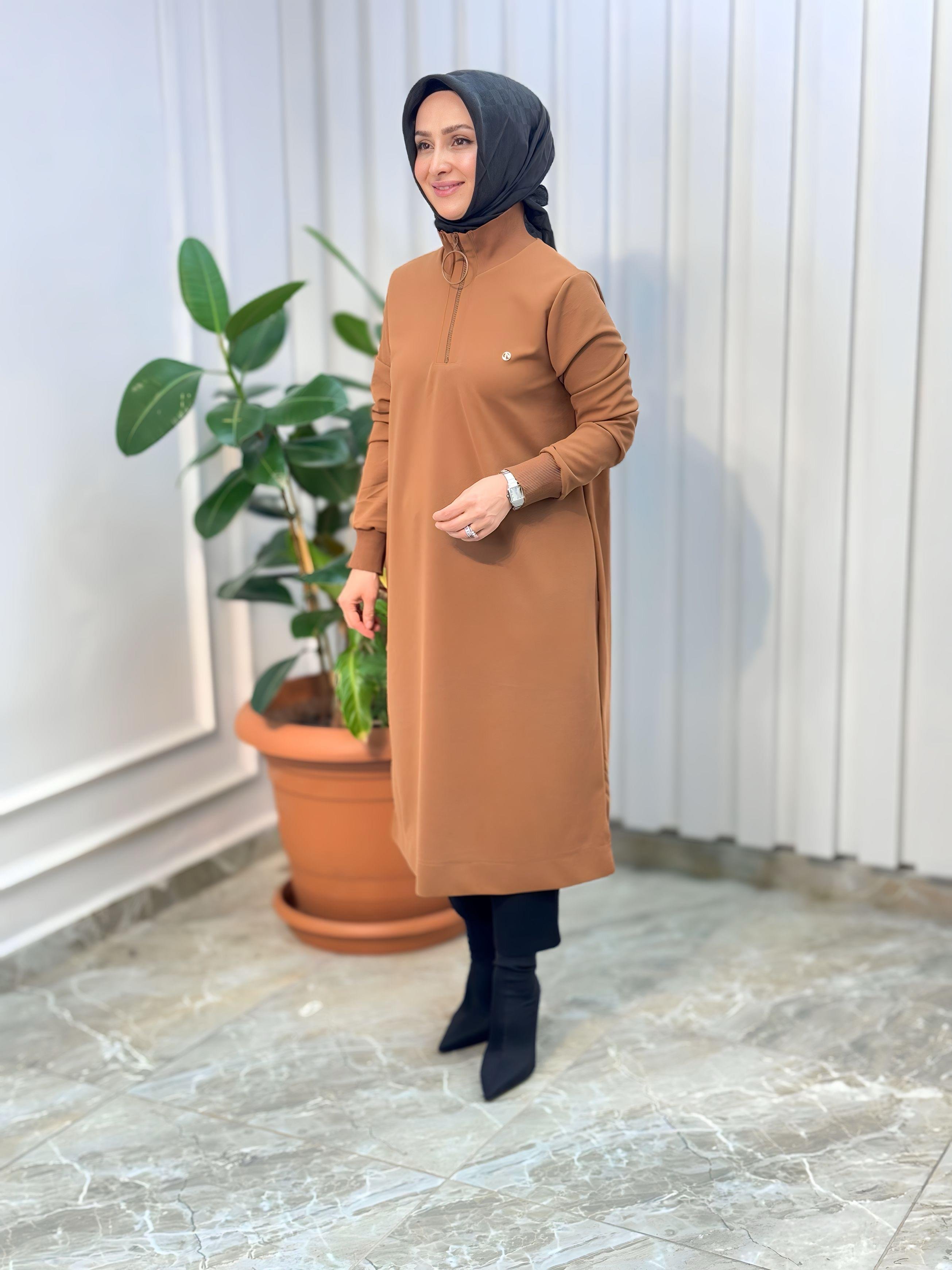 ARMİNE TREND KOLLARI RİBANALI YARIM FERMUARLI TUNİK-24KT436