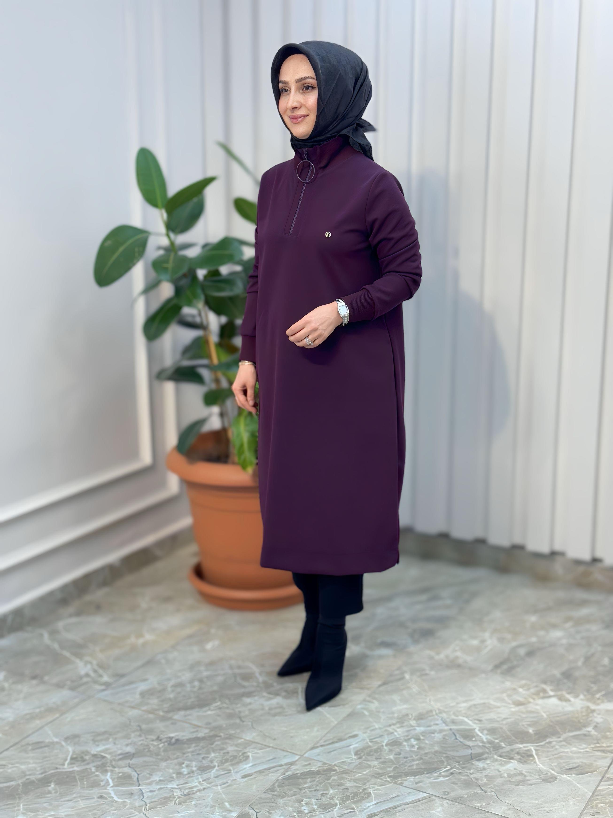 ARMİNE TREND KOLLARI RİBANALI YARIM FERMUARLI TUNİK-24KT436