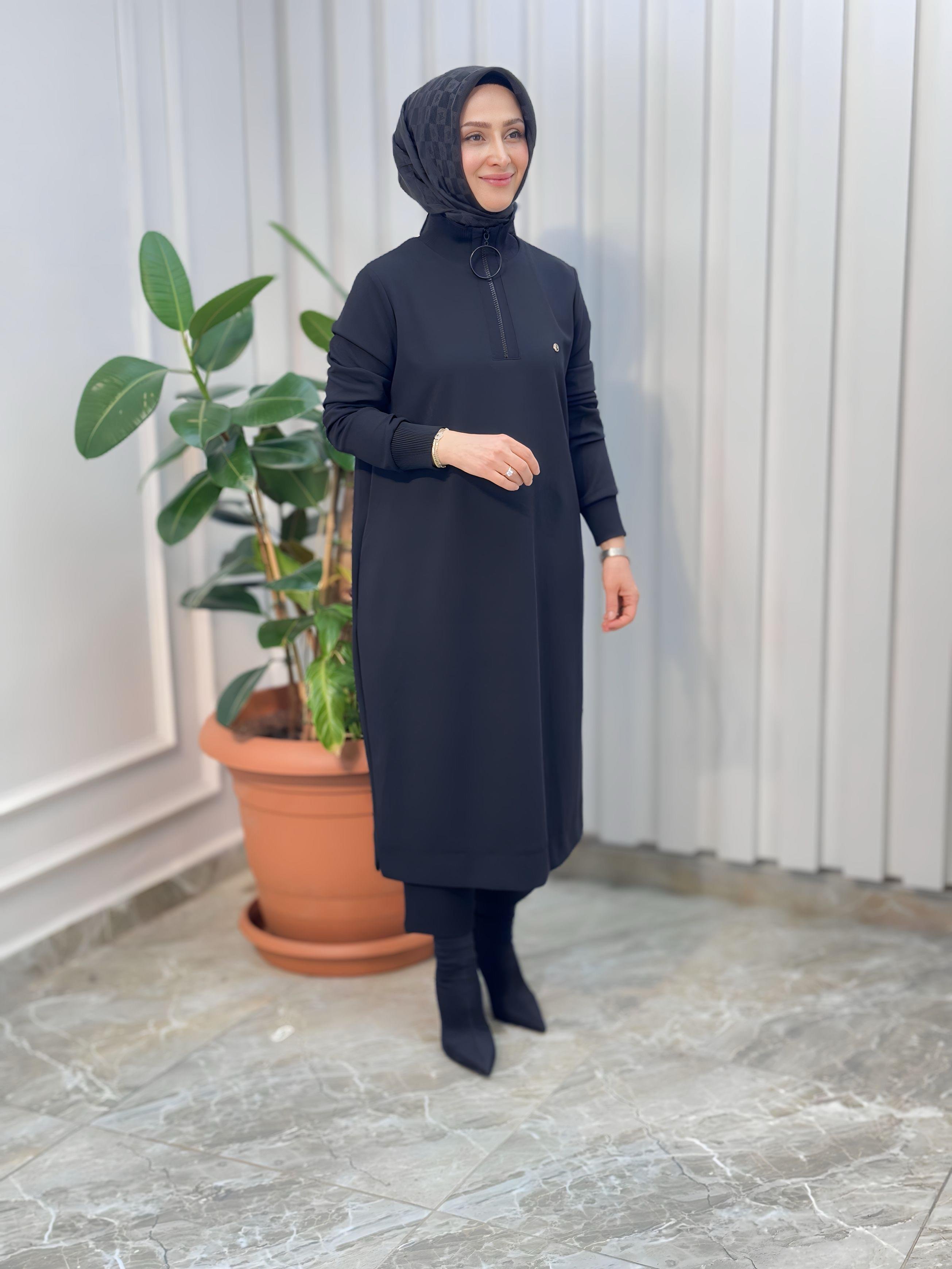 ARMİNE TREND KOLLARI RİBANALI YARIM FERMUARLI TUNİK-24KT436