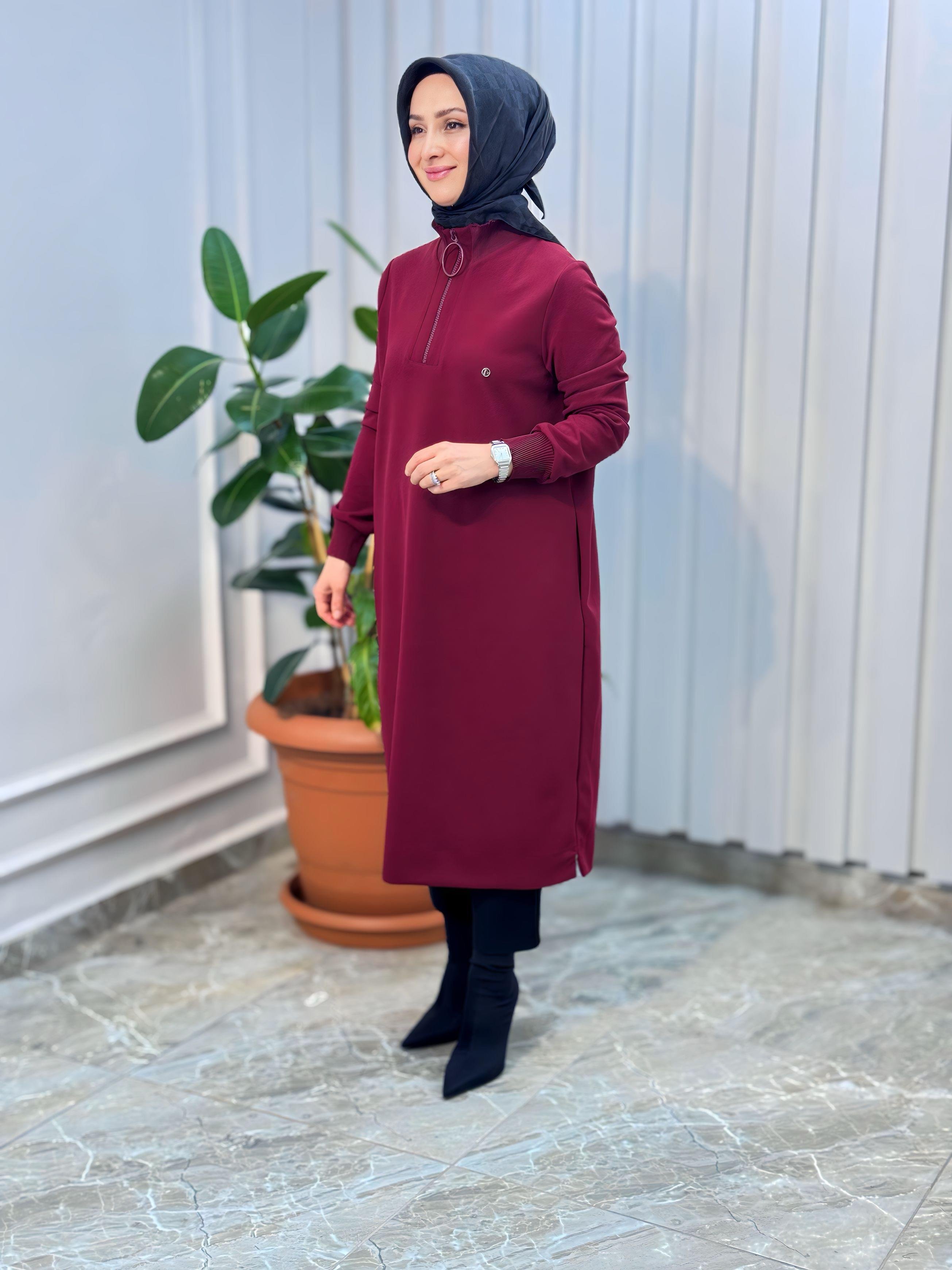 ARMİNE TREND KOLLARI RİBANALI YARIM FERMUARLI TUNİK-24KT436