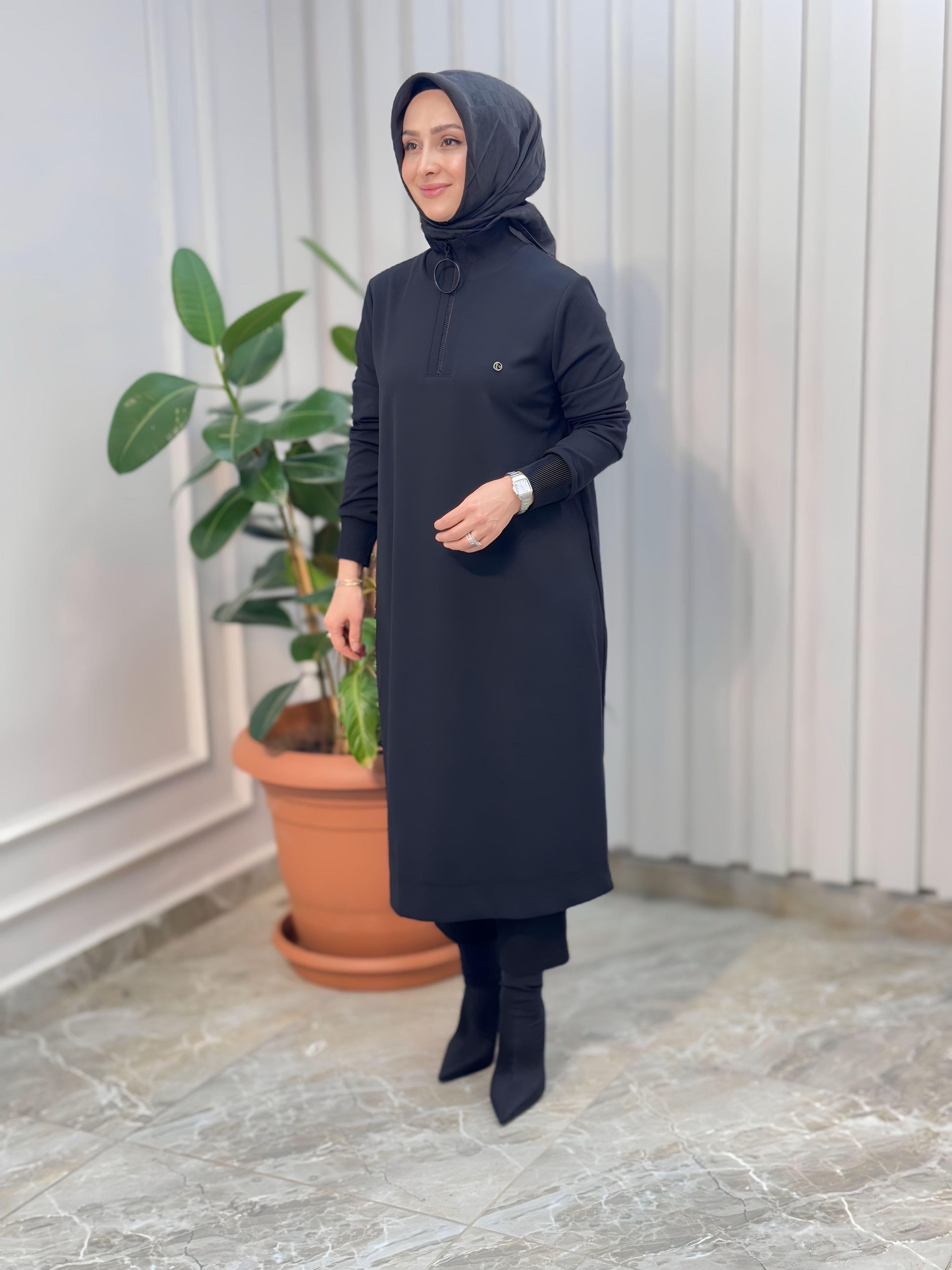 ARMİNE TREND KOLLARI RİBANALI YARIM FERMUARLI TUNİK-24KT436