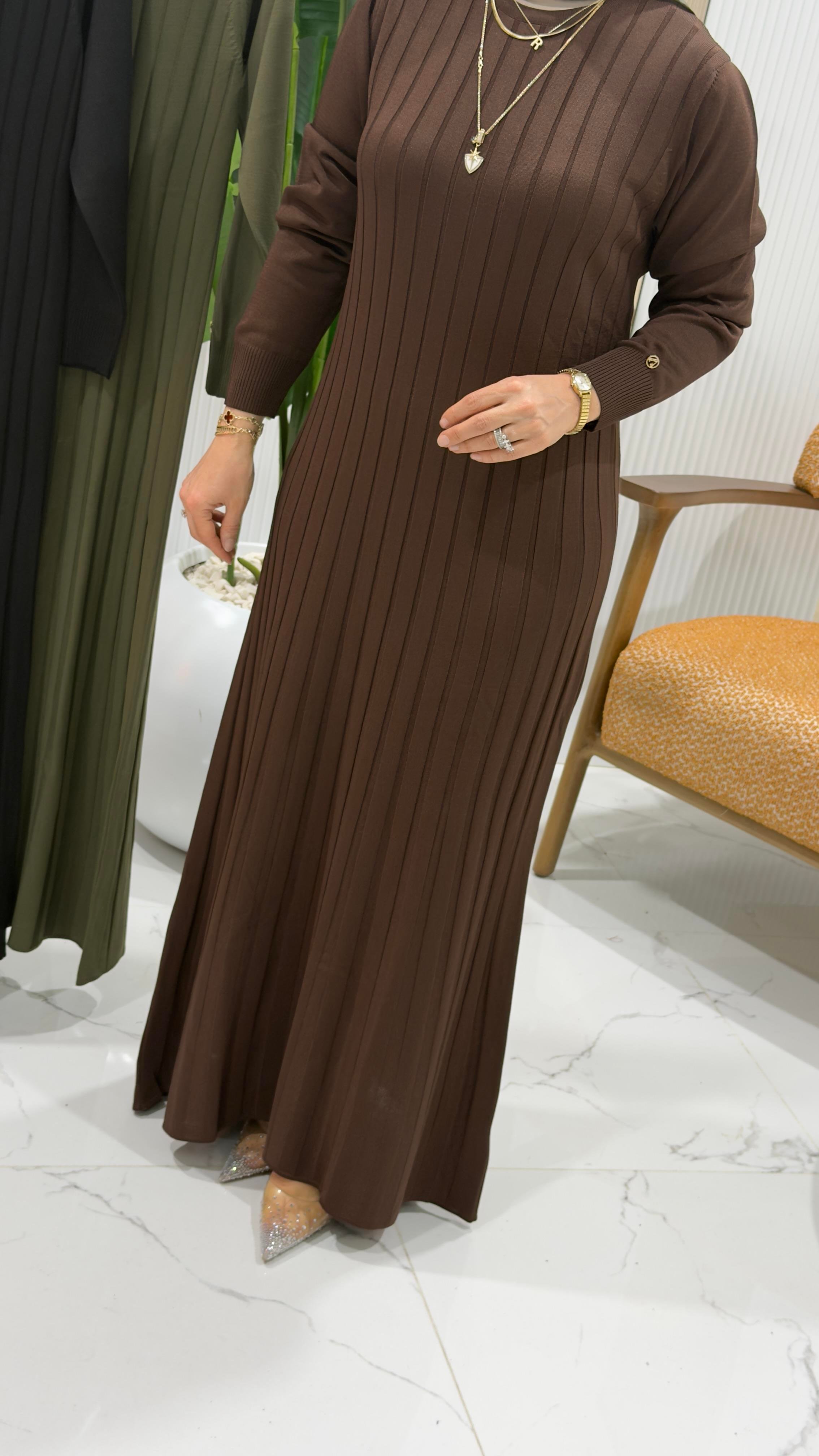 ARMİNE TREND MERSERİZE ELBİSE KAHVE - 25KT901