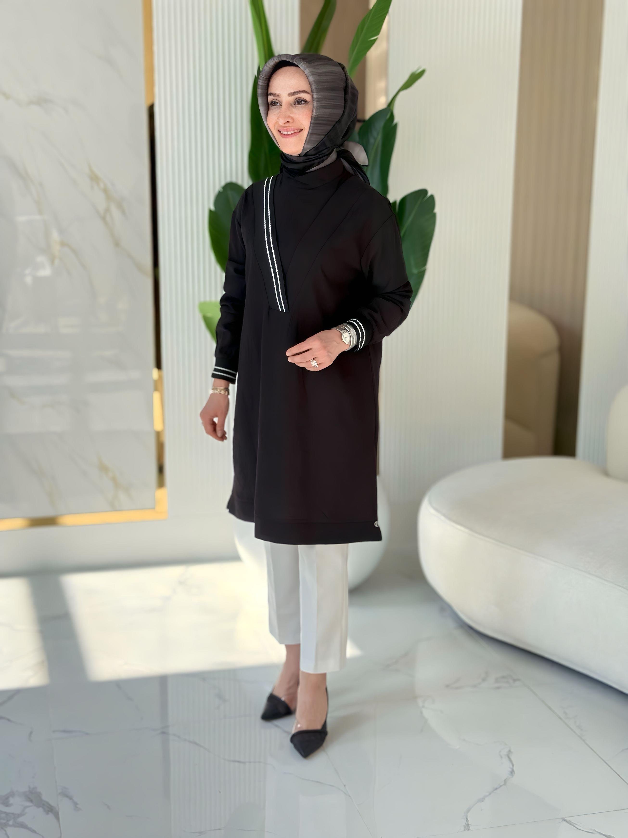 ARMİNE TREND V YAKA RİBANALI TUNİK- 25YT4143