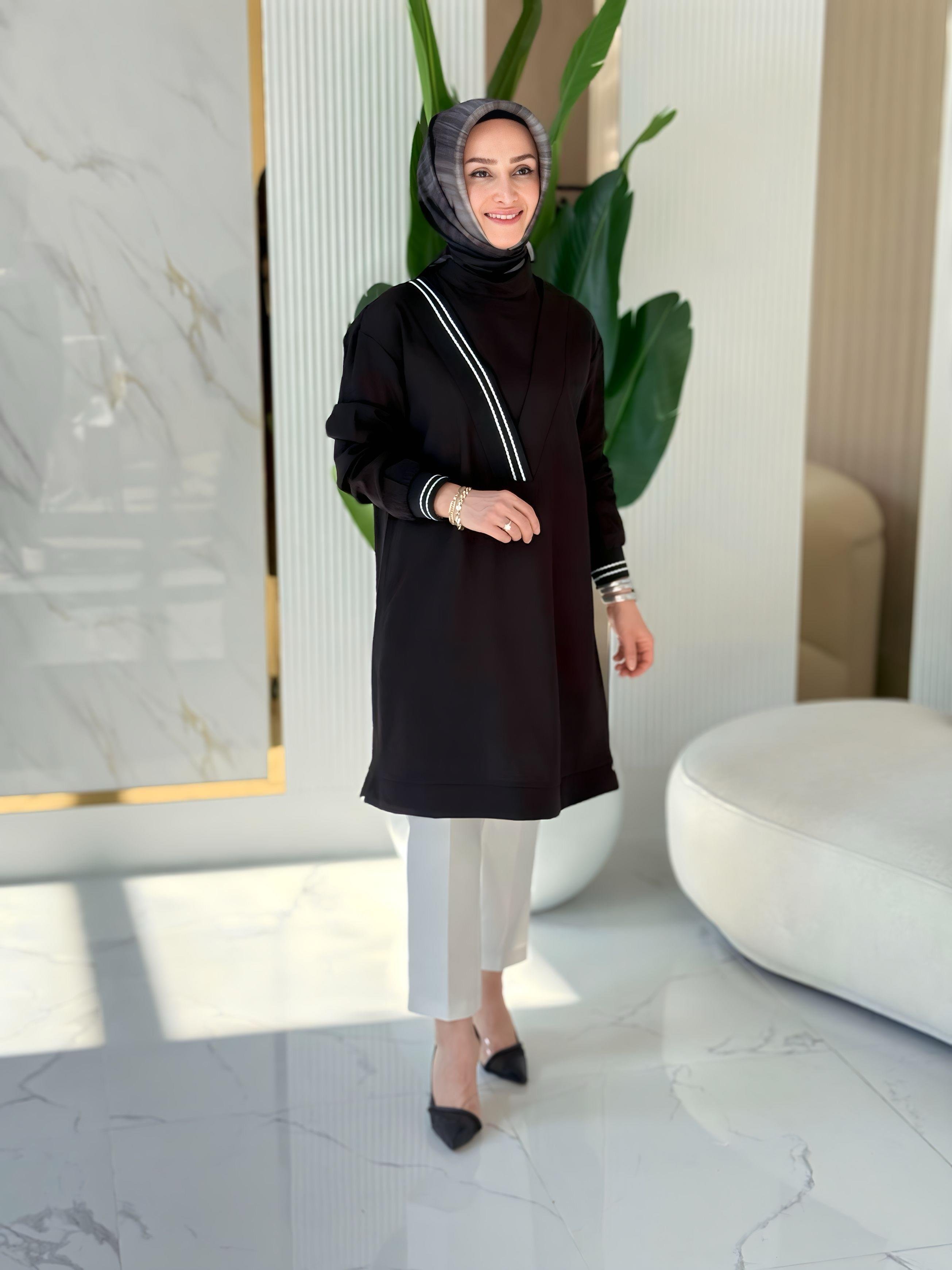 ARMİNE TREND V YAKA RİBANALI TUNİK- 25YT4143