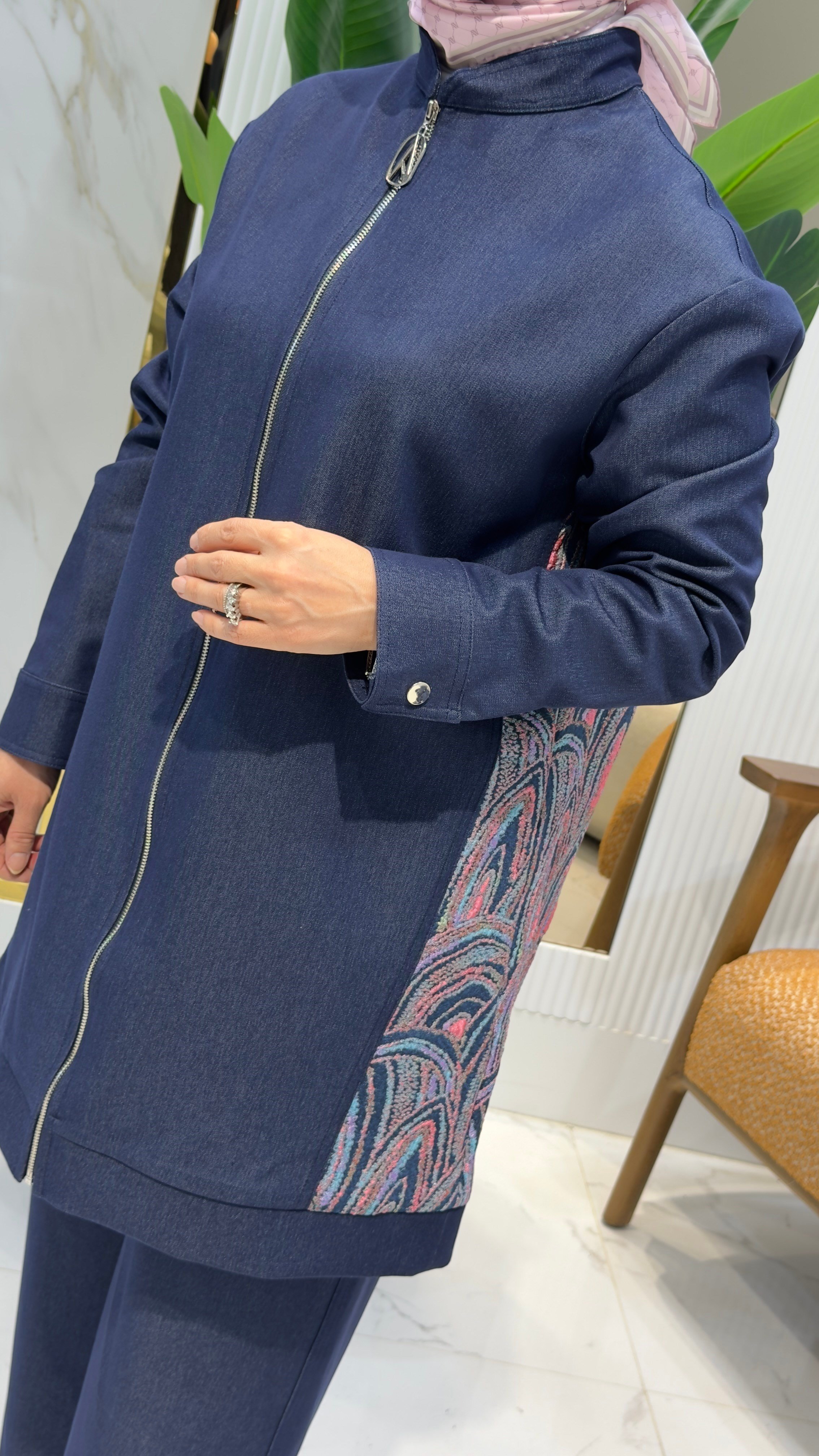 ARMİNE TREND YAN ETNİK DESENLİ PANTOLONLU TAKIM LACİVERT-26YT631