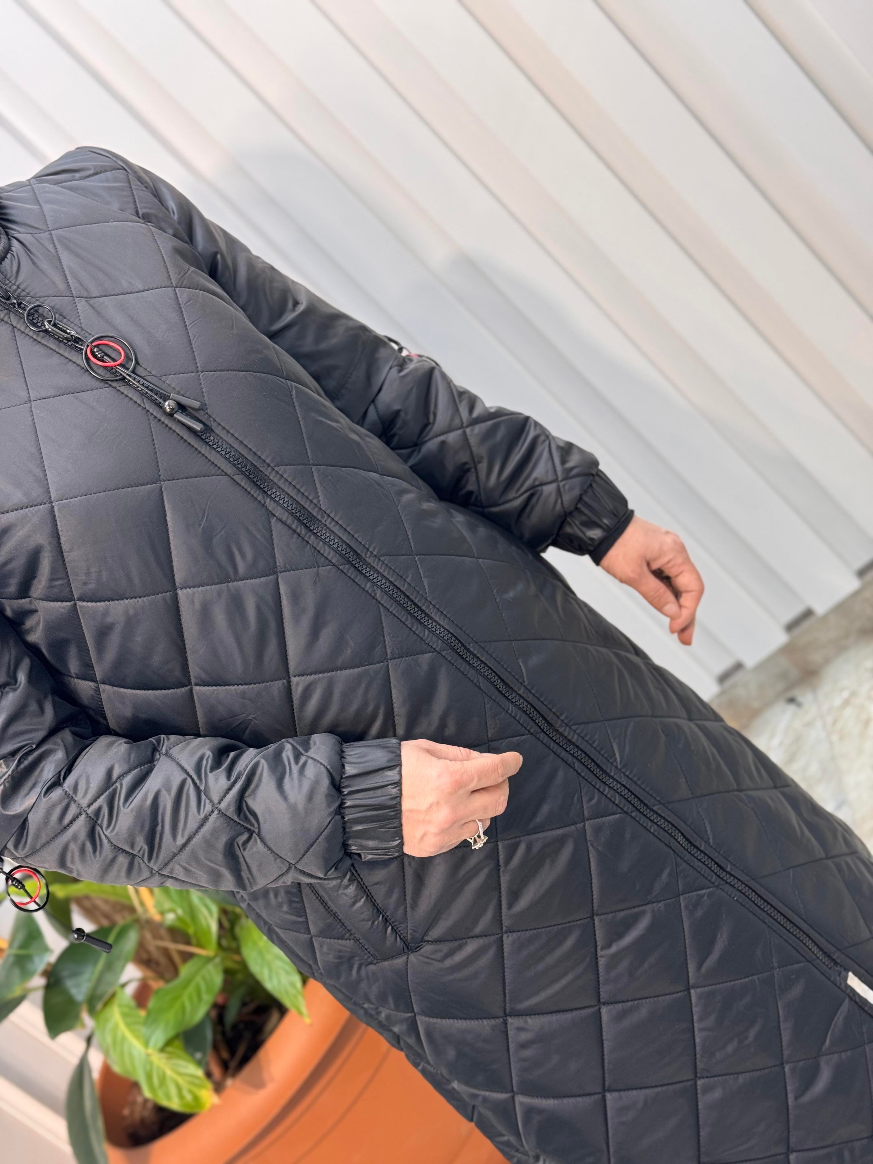 BAKLAVA DESEN,ÖNDEN FERMUARLI KAPÜŞONLU,ŞİŞME MONT-3616