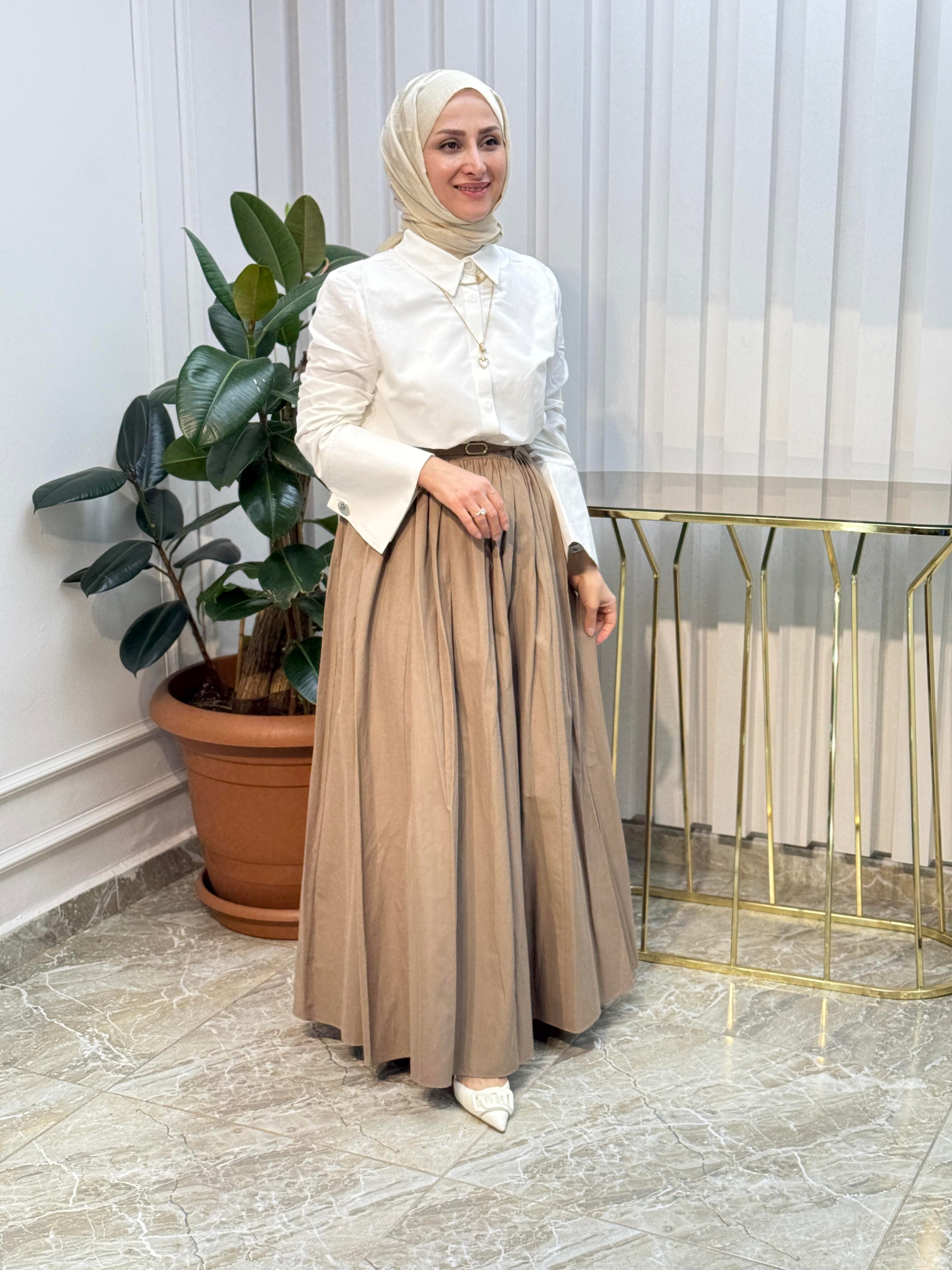 BELİ KEMERLİ PLİSELİ ETEK - 20611