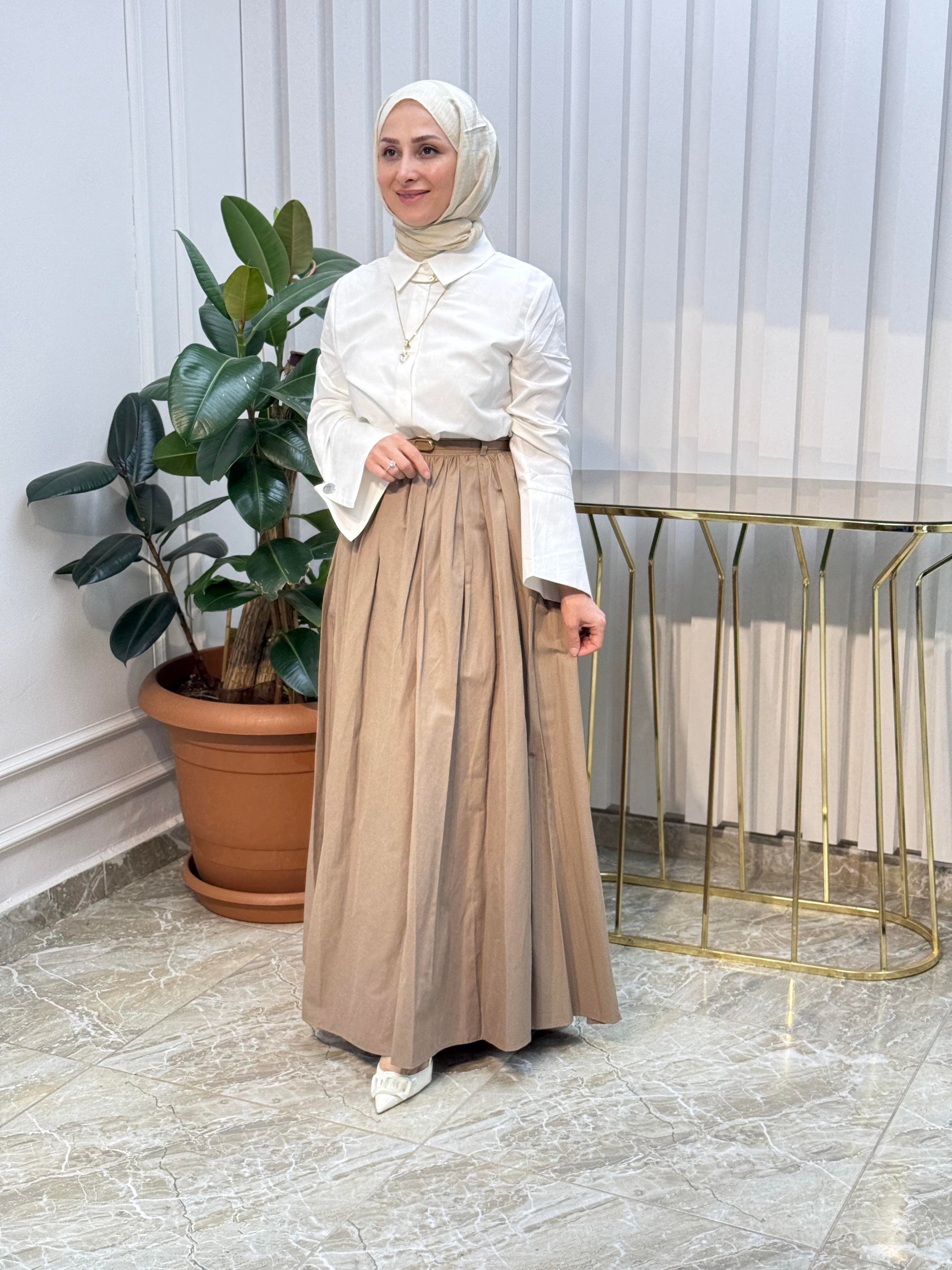 BELİ KEMERLİ PLİSELİ ETEK - 20611