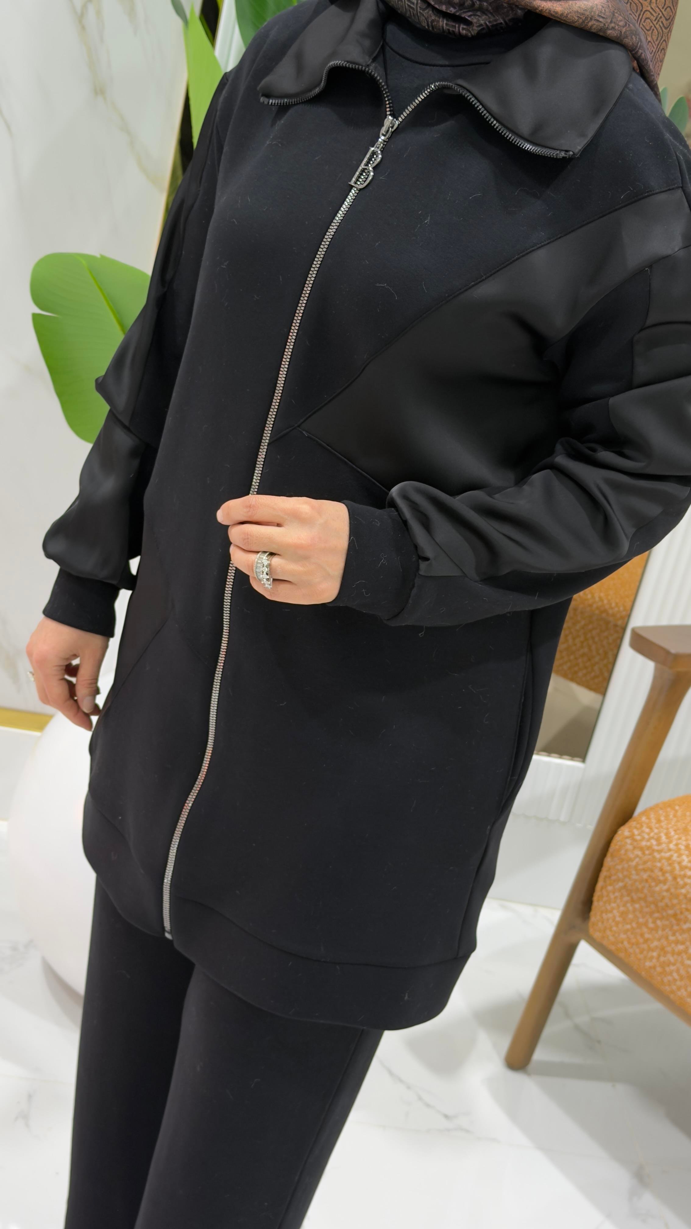 BELLİ FERMUARLI PANTOLONLU TAKIM SİYAH - 25K6017