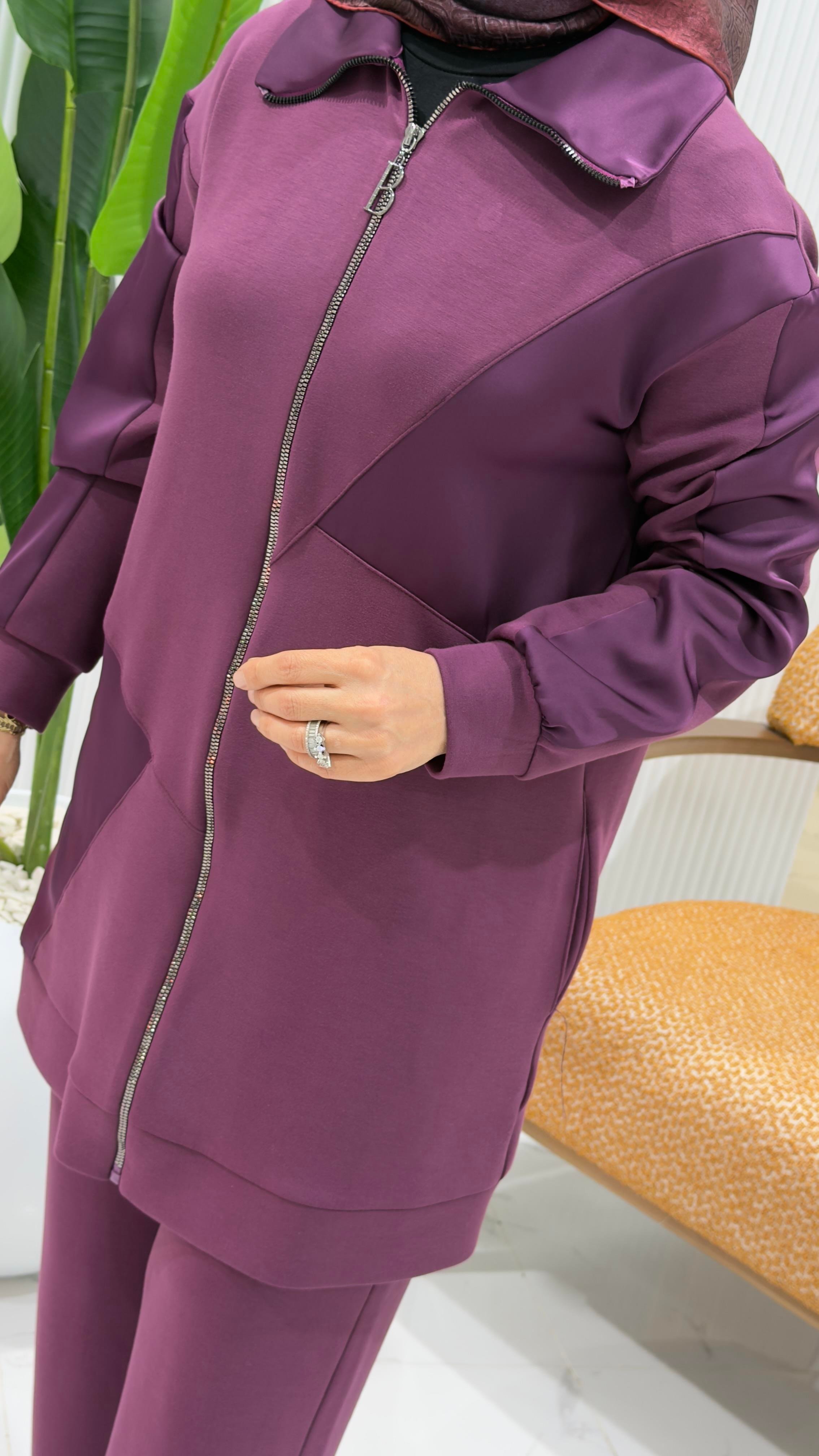 BELLİ FERMUARLI PANTOLONLU TAKIM VİŞNE - 25K6017