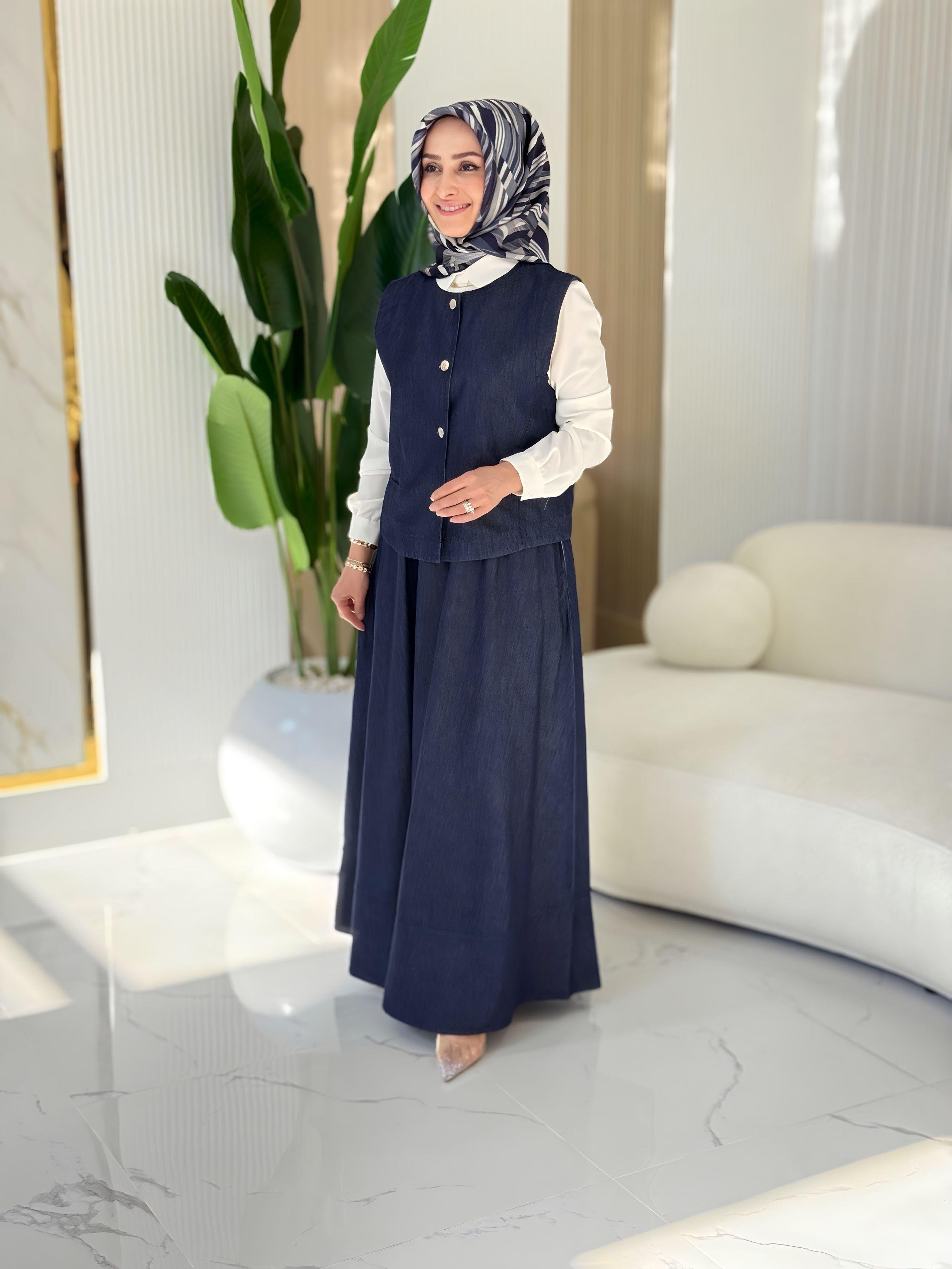 DENİM YELEKLİ ETEKLİ TAKIM - 7355