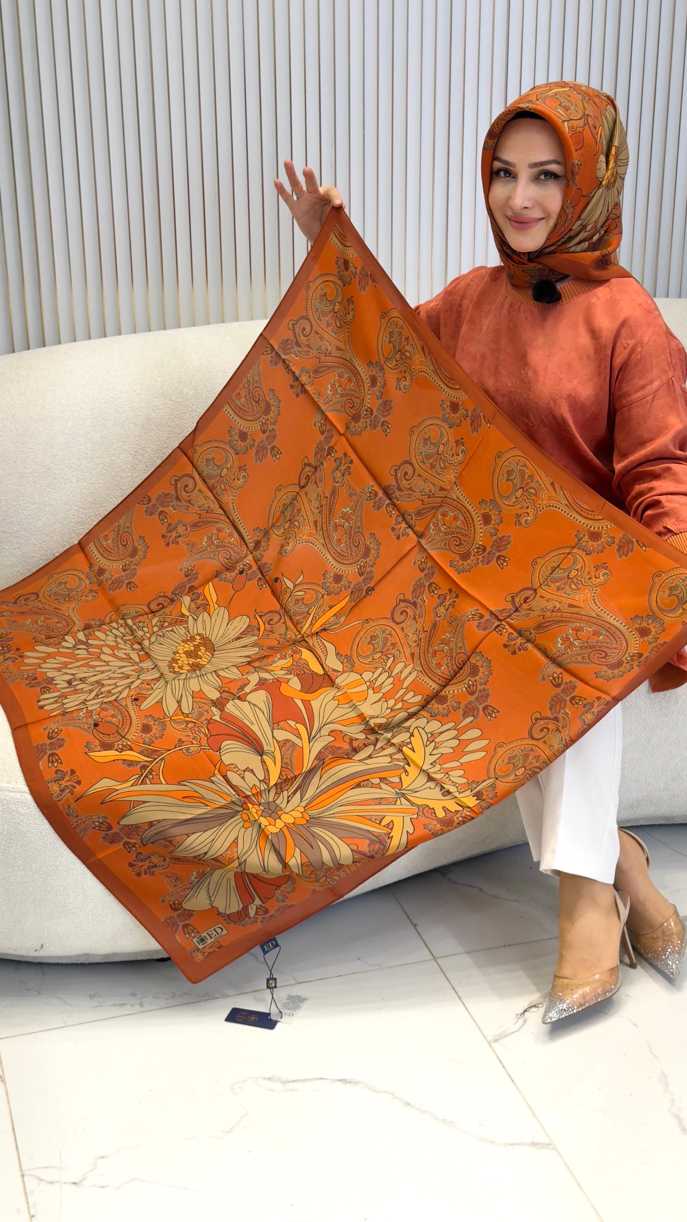 ED SCARF VİSKON FLOŞ EŞARP KİREMİT- ED0013