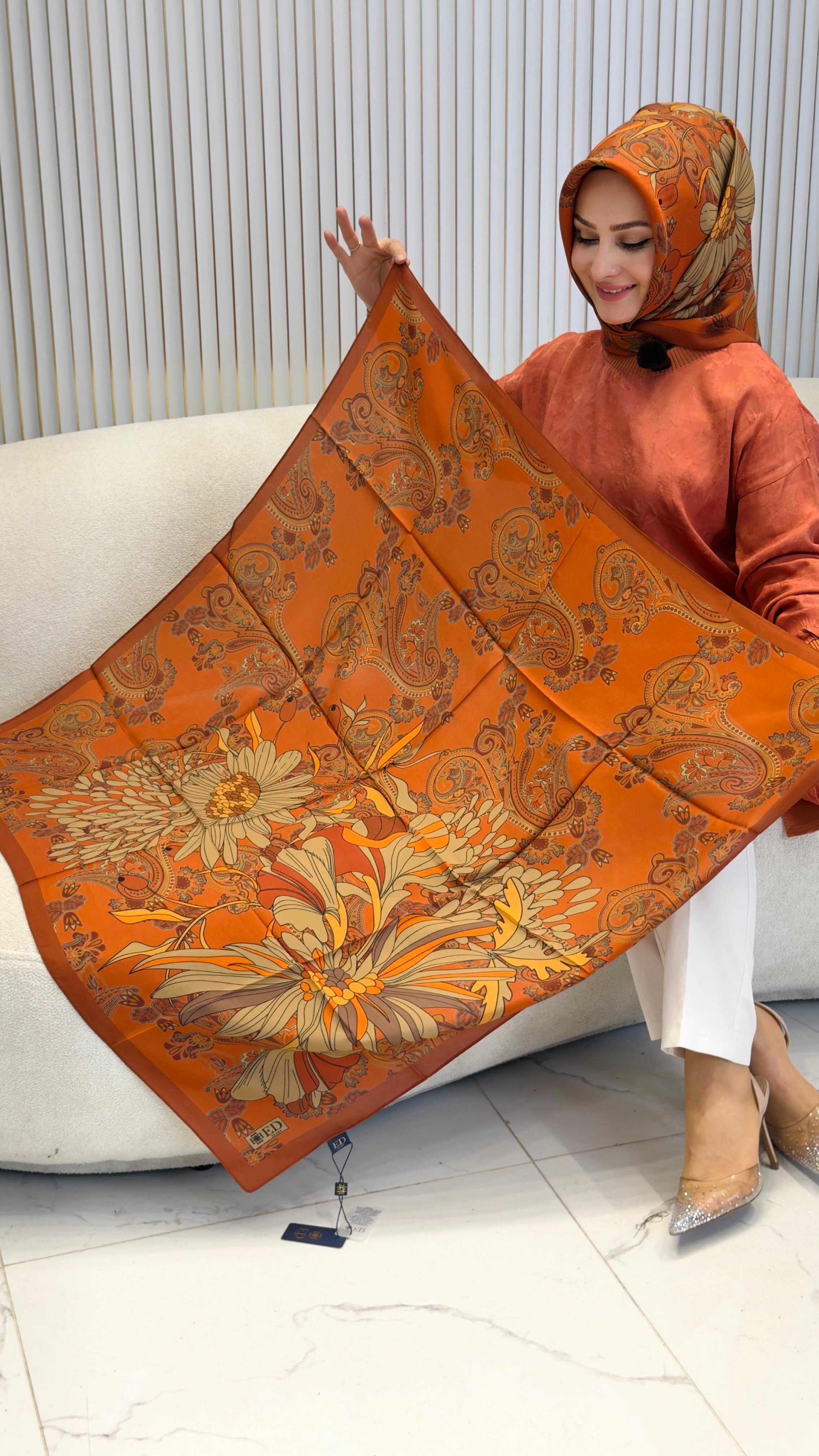 ED SCARF VİSKON FLOŞ EŞARP KİREMİT- ED0013