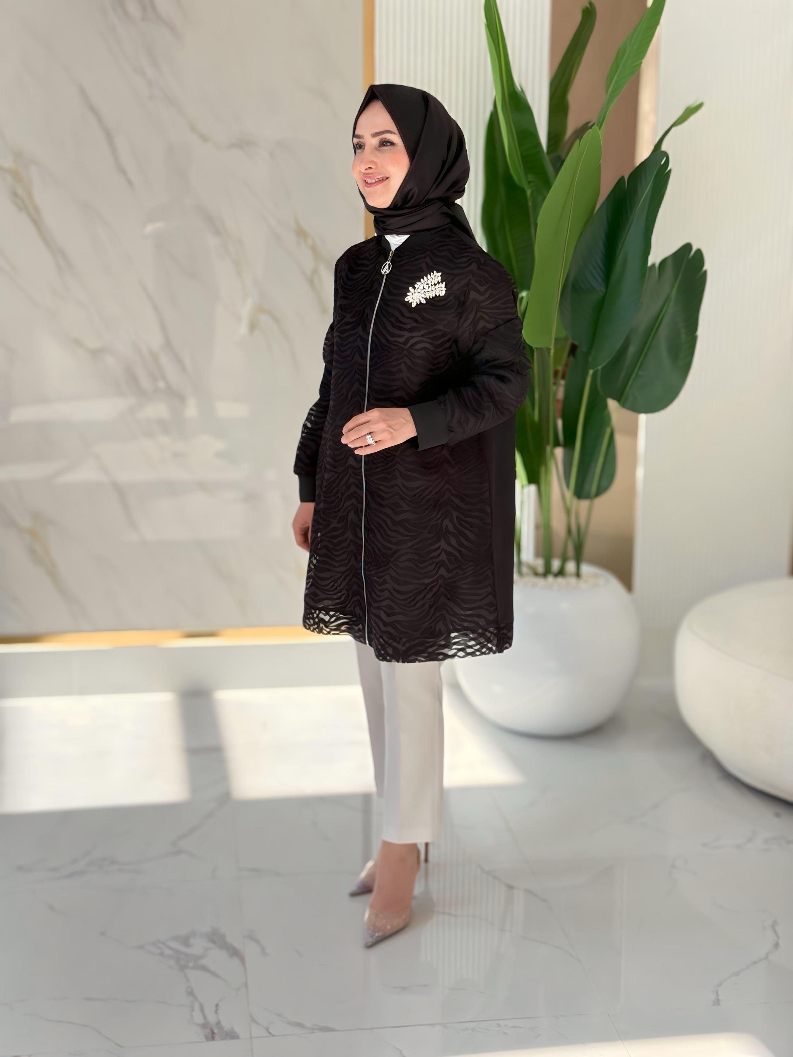 İÇİ ASTARLI FİLE DETAYLI FERMUARLI TUNİK- 25YT418