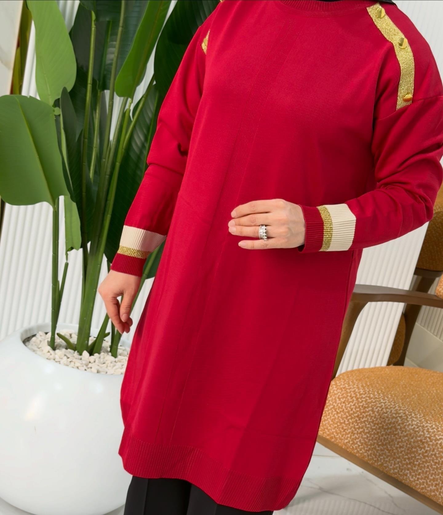KADO MERSERİZE SİMLİ TUNİK KIRMIZI - KT012