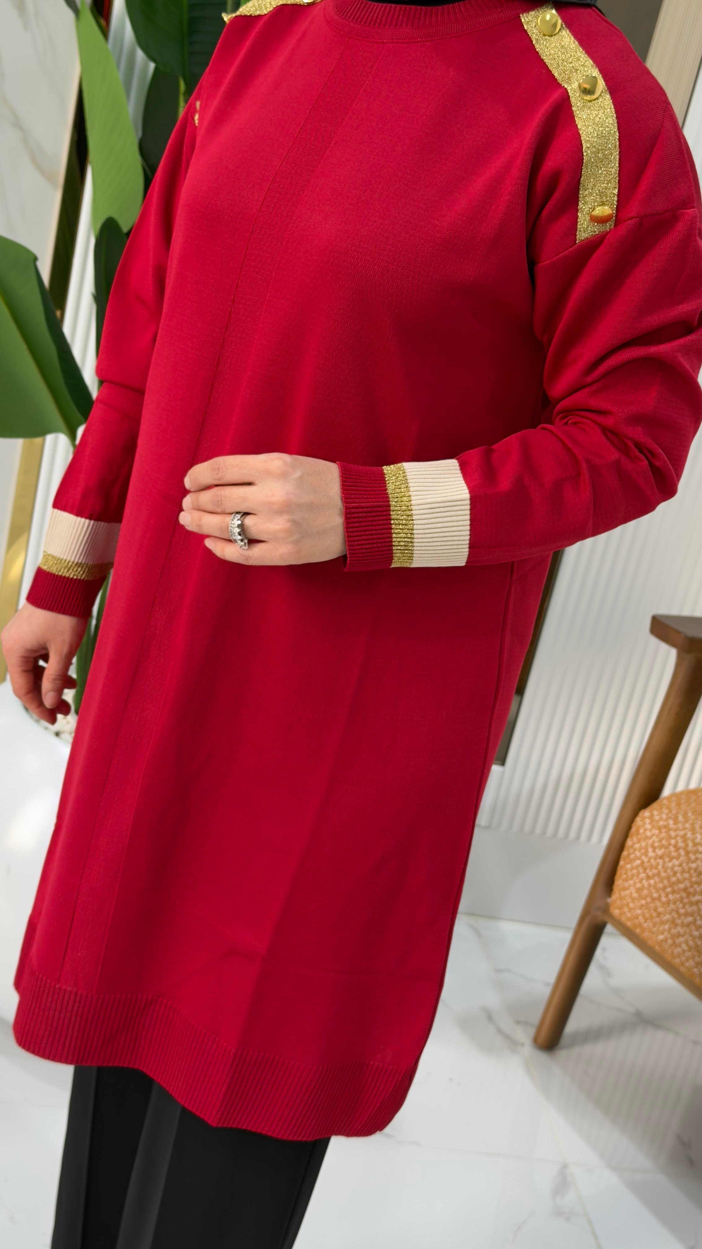 KADO MERSERİZE SİMLİ TUNİK KIRMIZI - KT012
