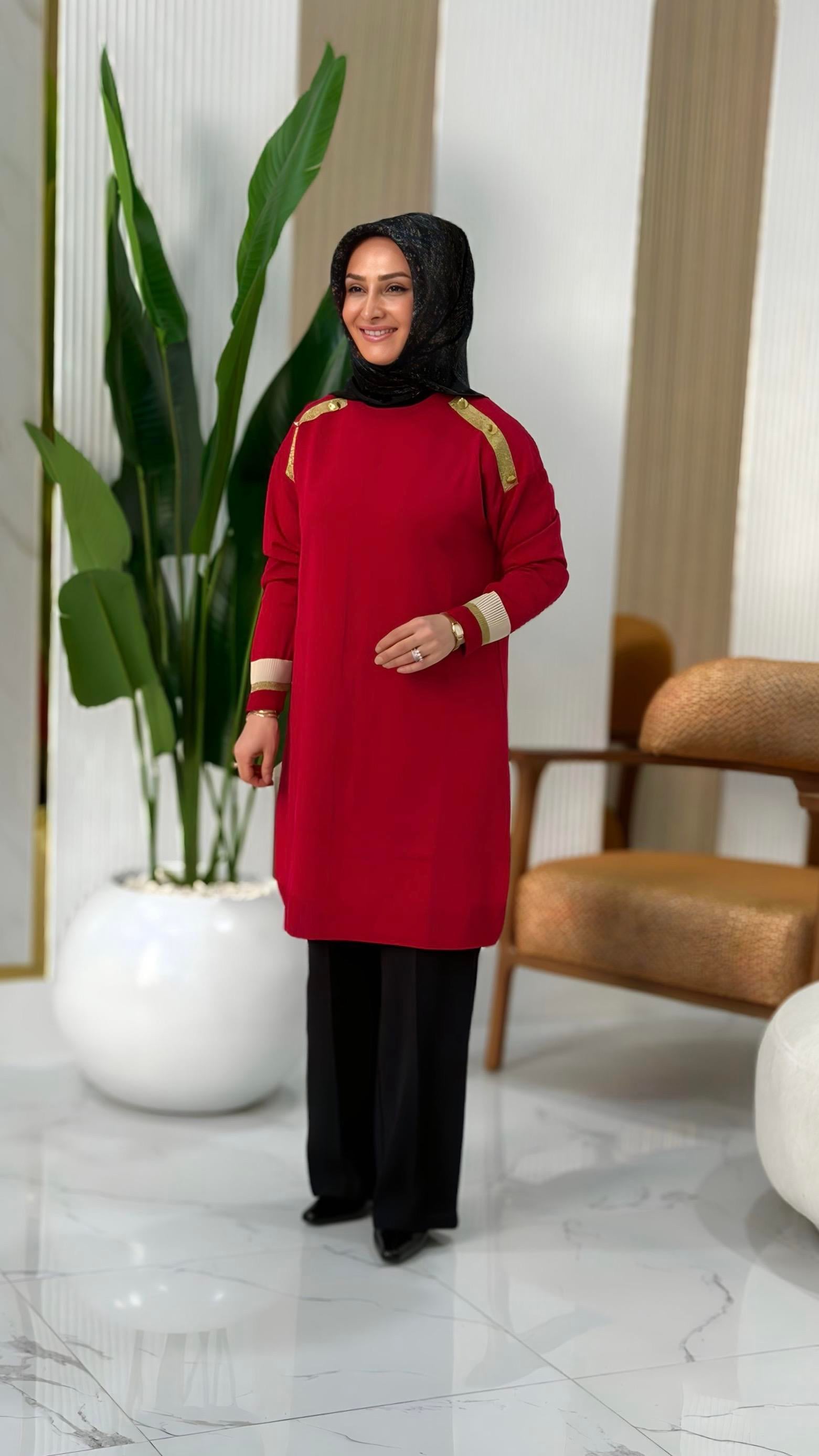 KADO MERSERİZE SİMLİ TUNİK KIRMIZI - KT012