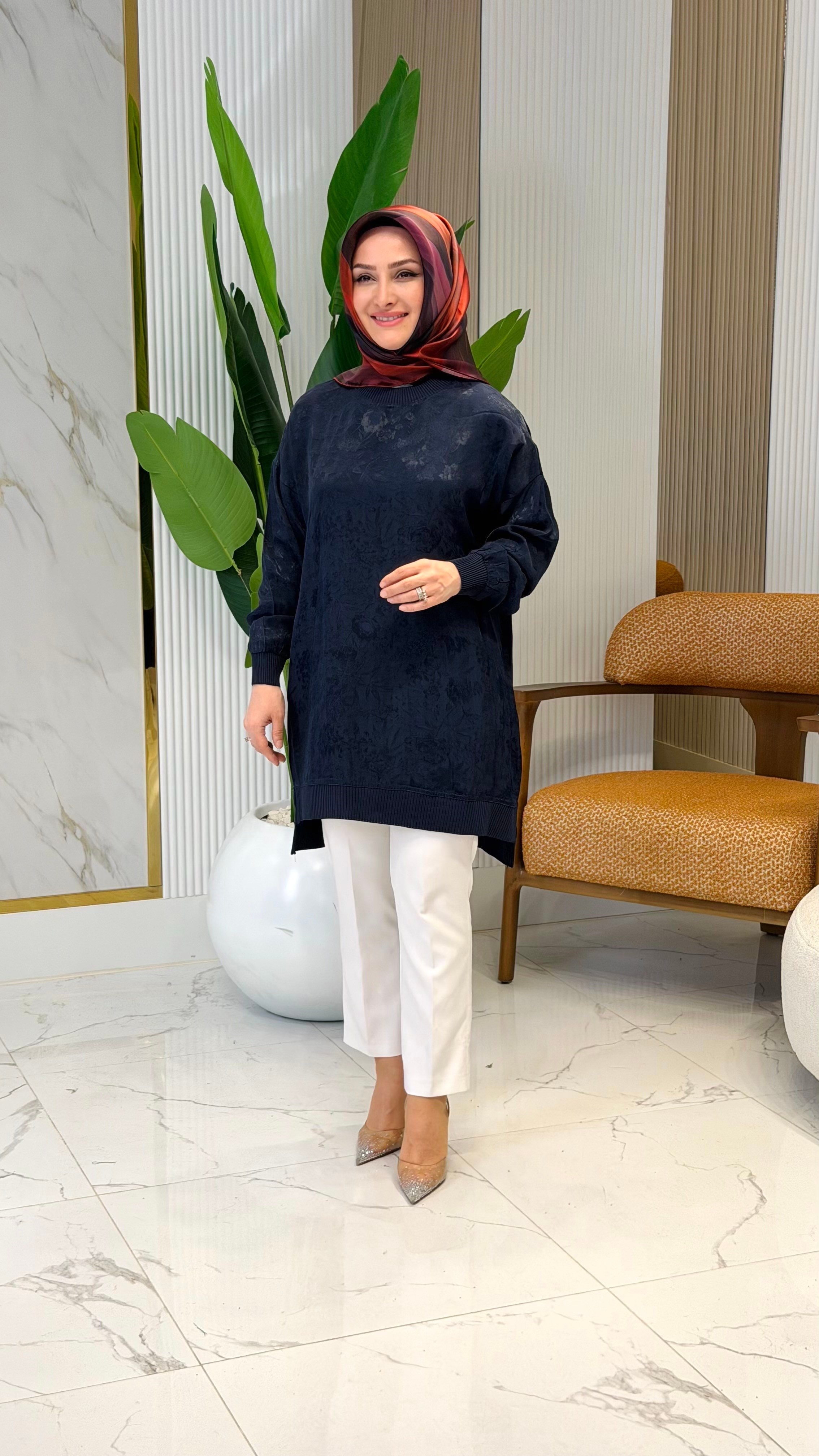 KADO RİBANALI DESENLİ TUNİK LACİVERT- 262926