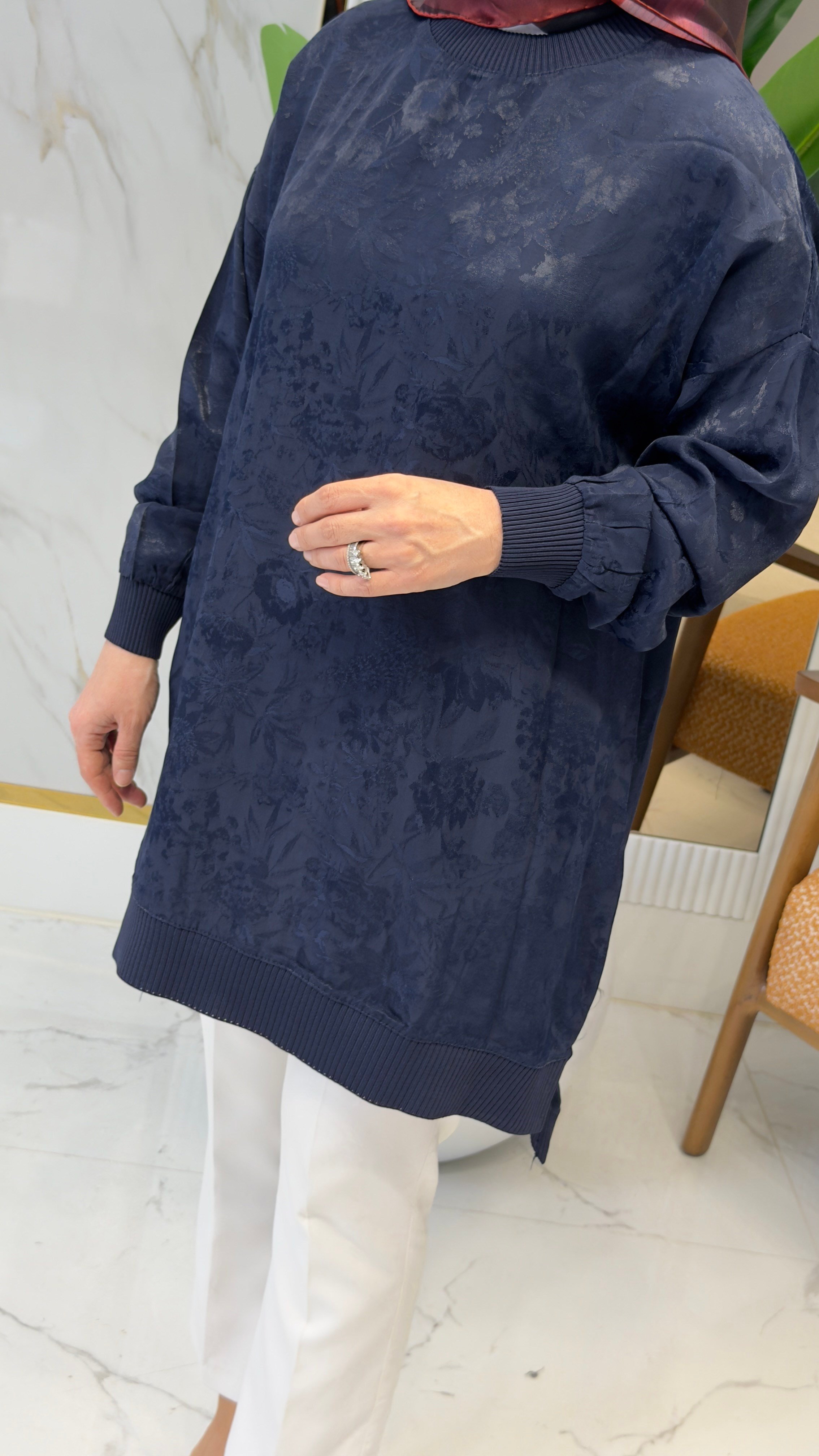 KADO RİBANALI DESENLİ TUNİK LACİVERT- 262926
