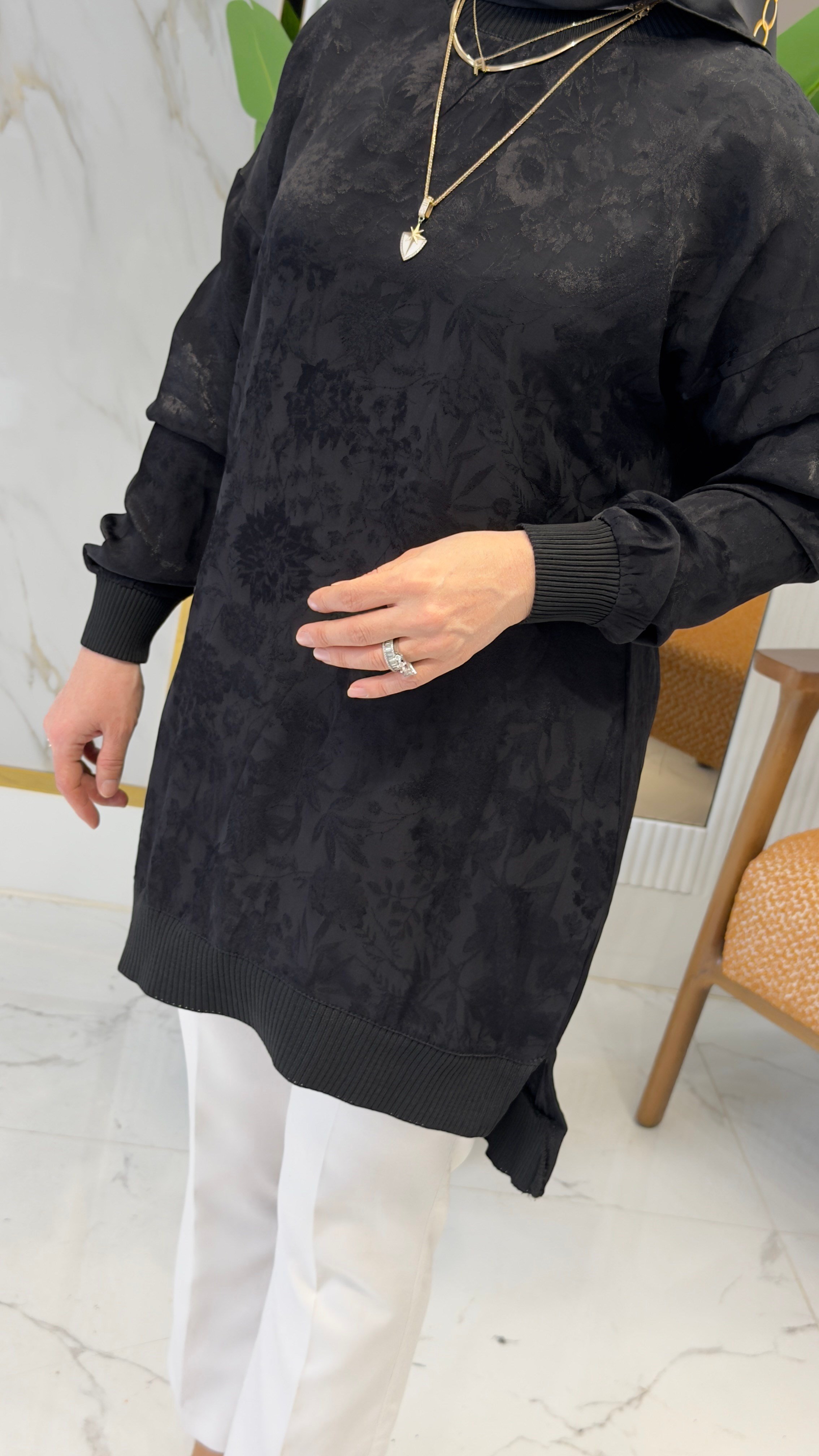 KADO RİBANALI DESENLİ TUNİK SİYAH- 262926