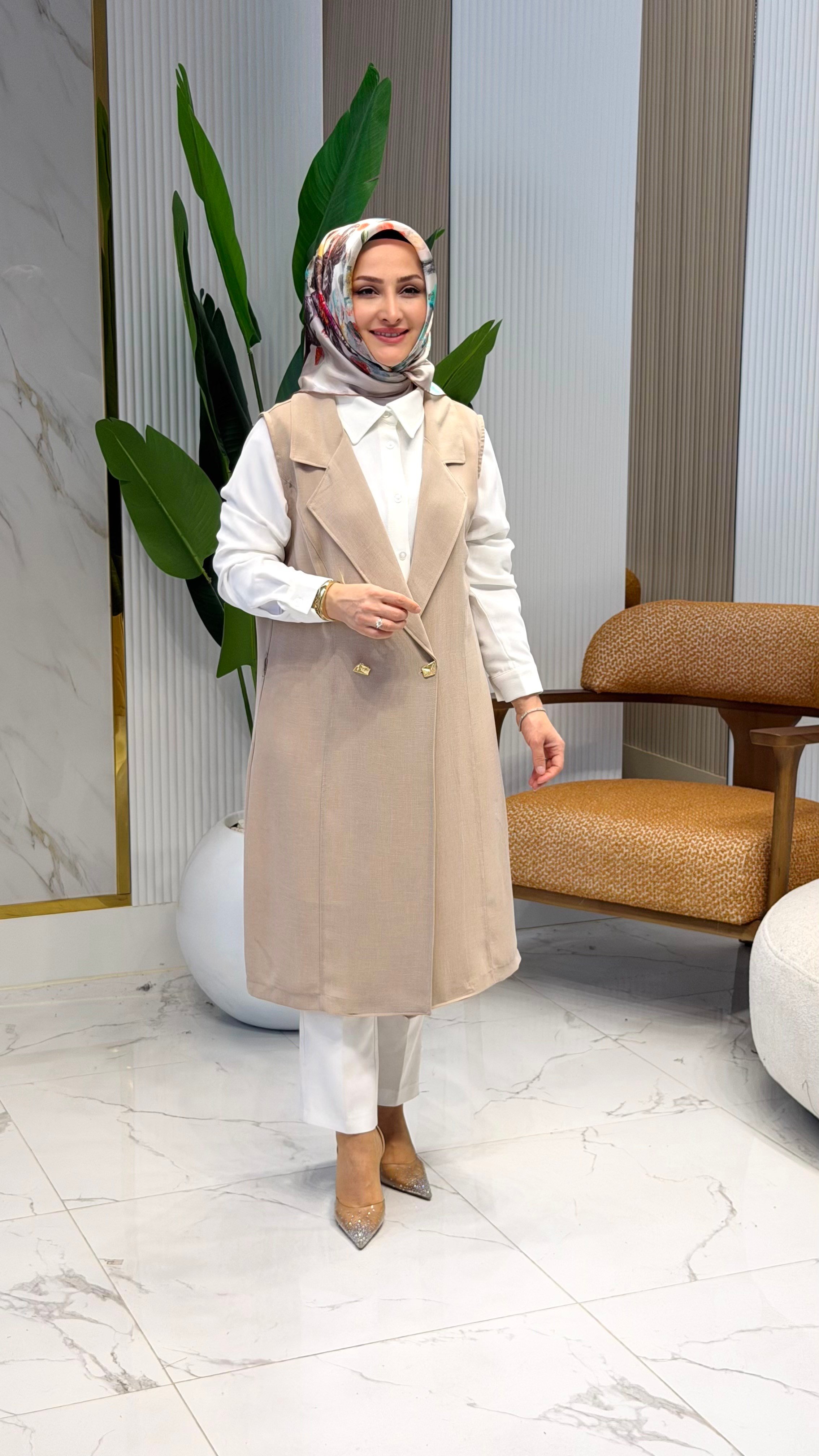 KADO YELEKLİ İKİLİ TAKIM BEJ -8687 