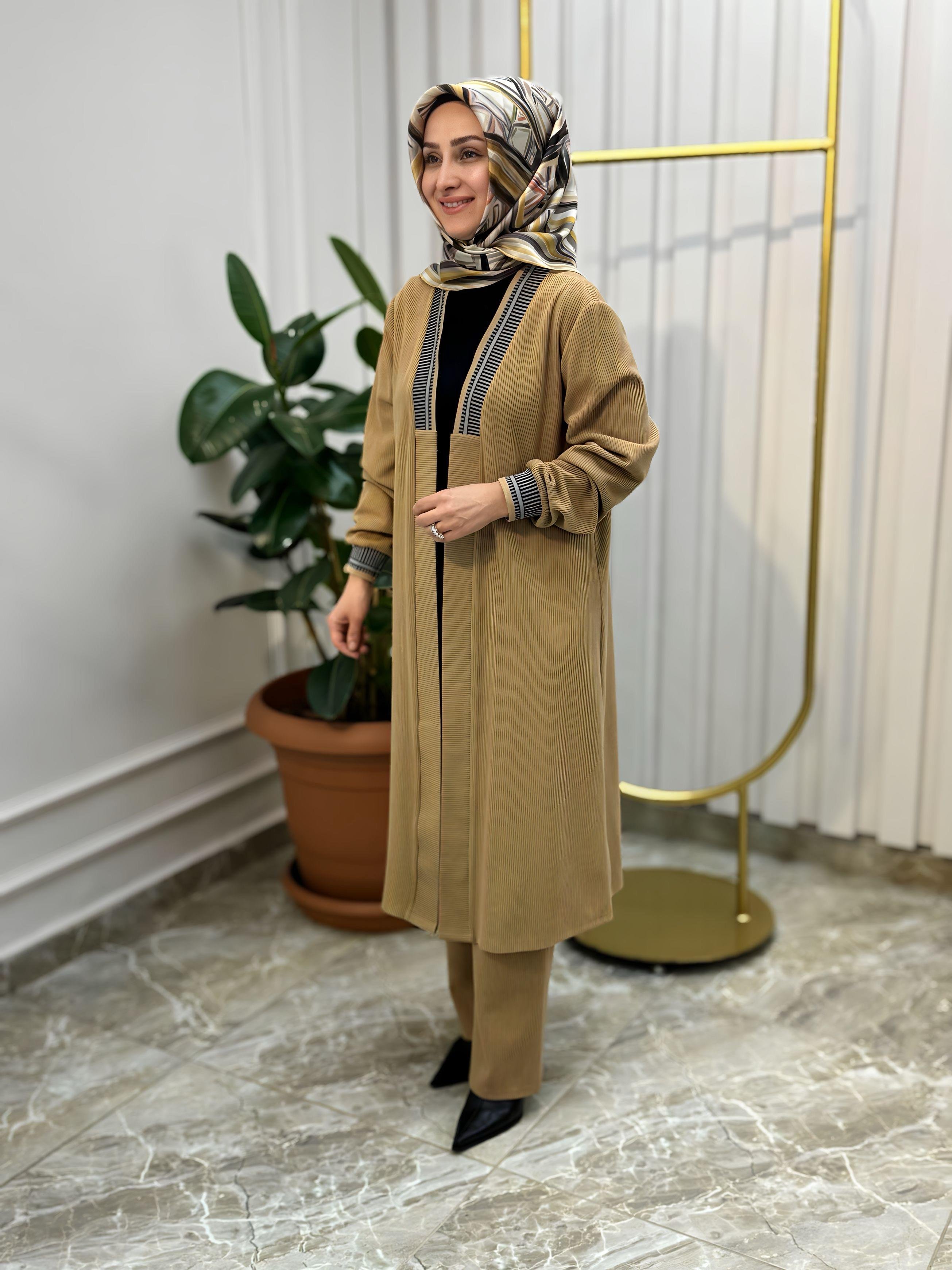 KENDİNDEN ÇİZGİLİ BİYE RENK GEÇİŞLİ TAKIM-1212
