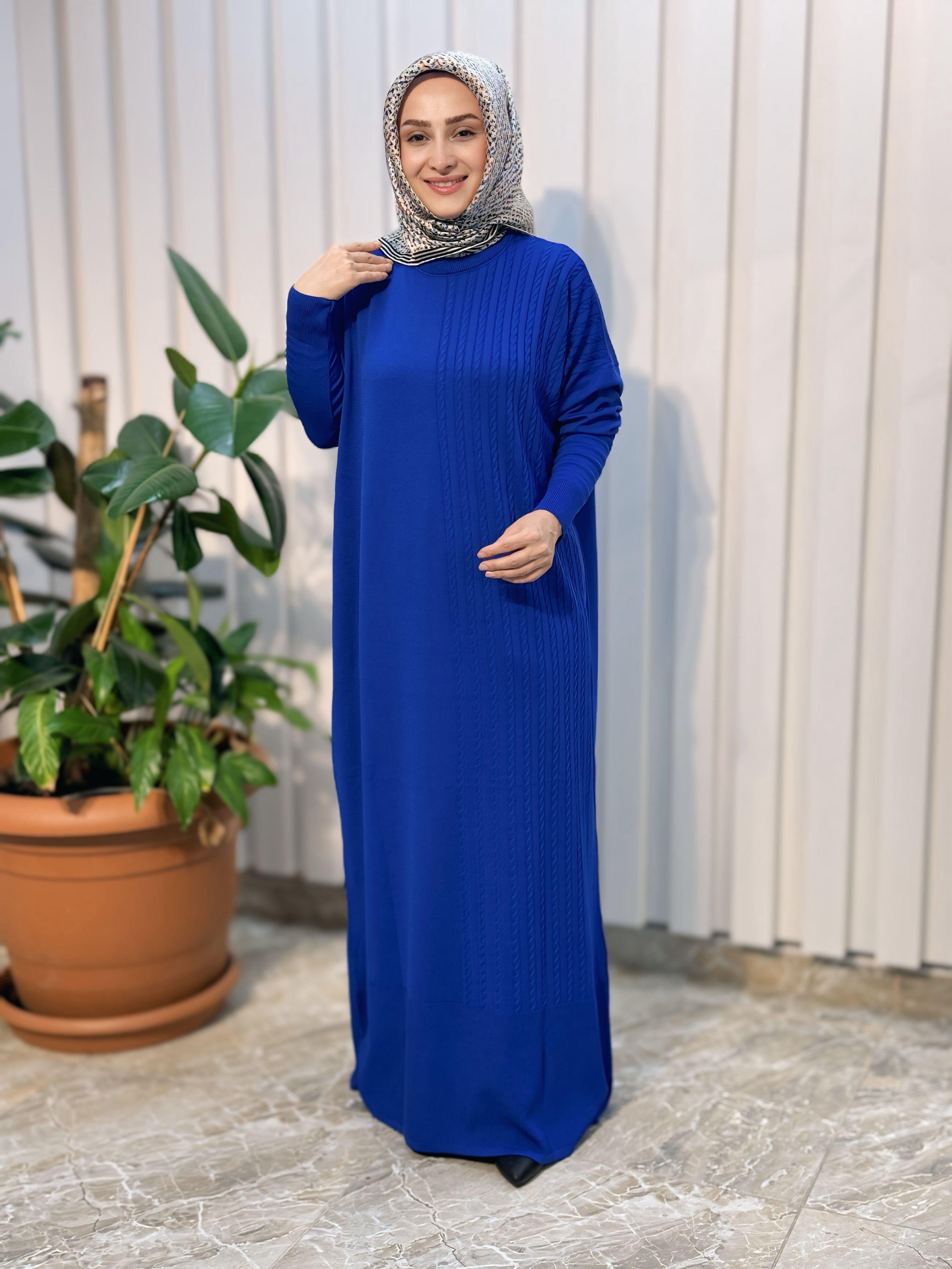 KENDİNDEN DESENLİ TRİKO ELBİSE -9170